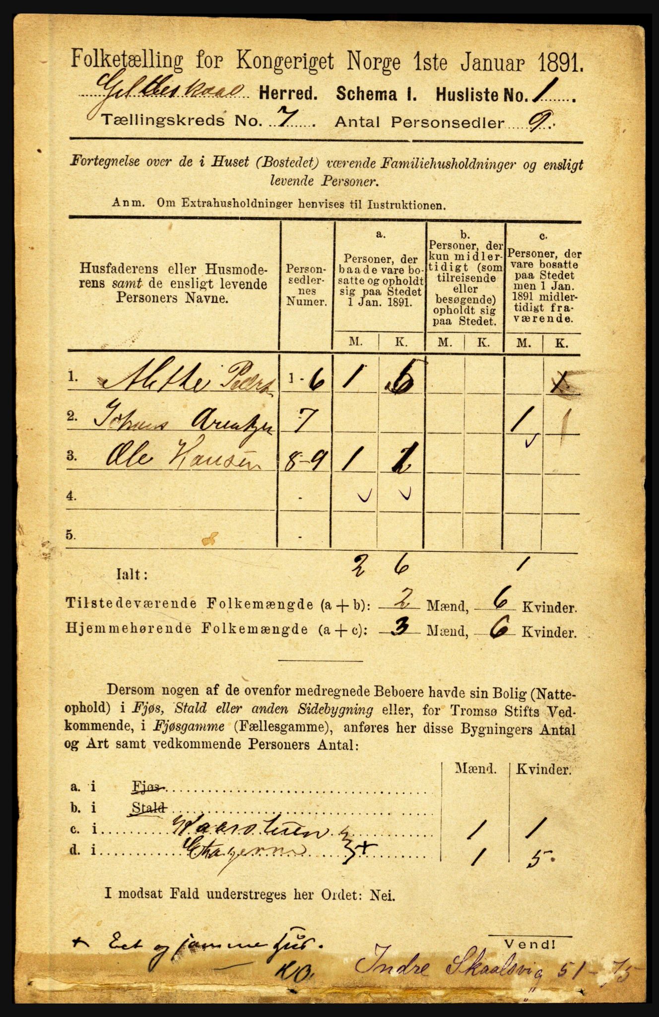 RA, Folketelling 1891 for 1838 Gildeskål herred, 1891, s. 2203