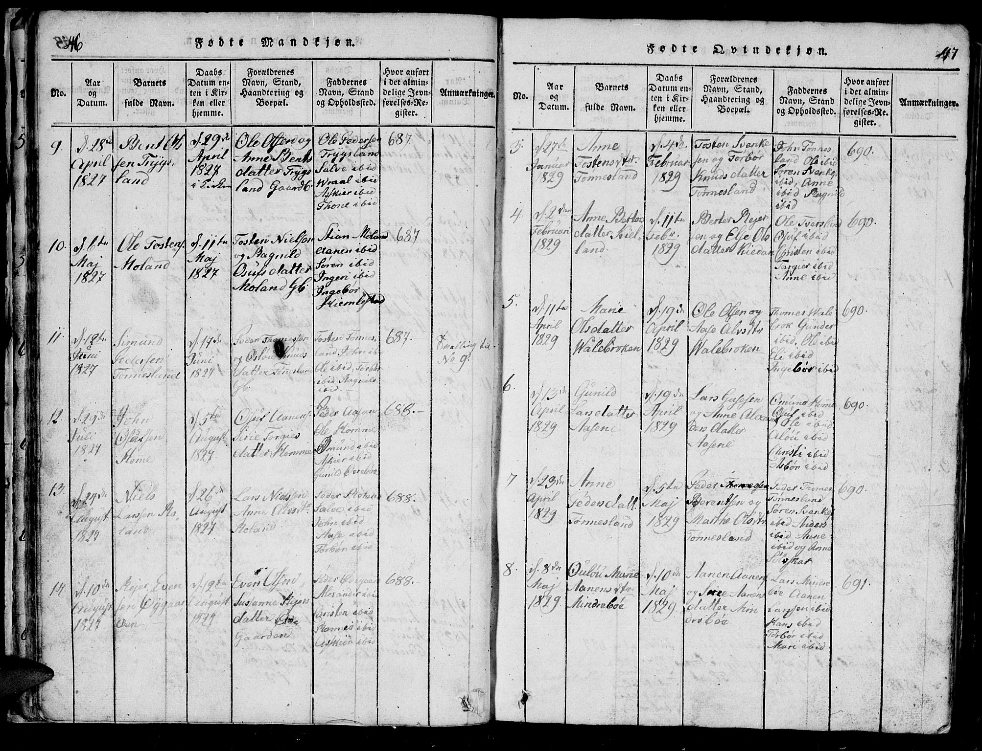 Bjelland sokneprestkontor, AV/SAK-1111-0005/F/Fb/Fba/L0003: Klokkerbok nr. B 3, 1816-1870, s. 46-47