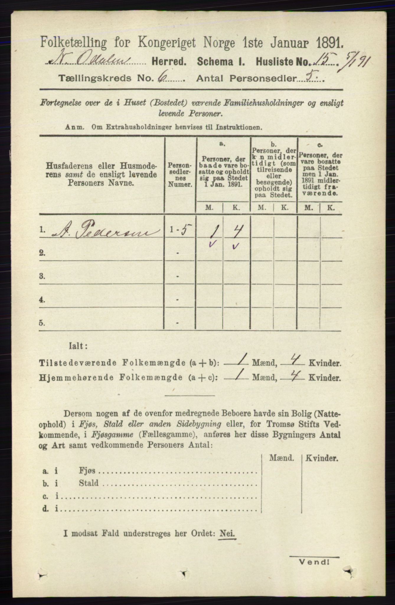RA, Folketelling 1891 for 0418 Nord-Odal herred, 1891, s. 2216