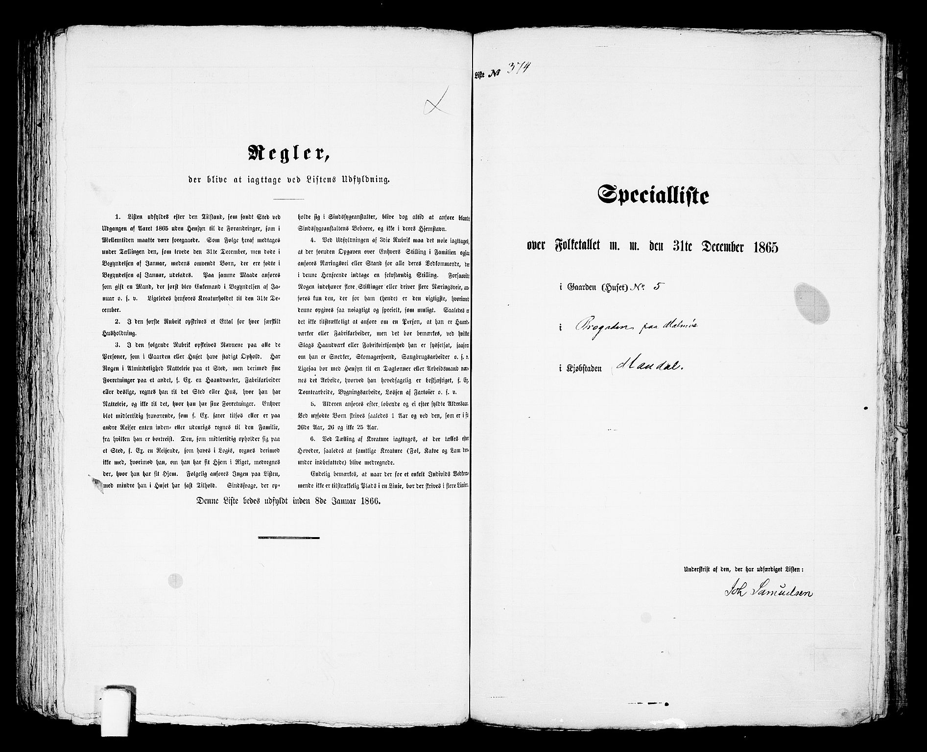 RA, Folketelling 1865 for 1002B Mandal prestegjeld, Mandal ladested, 1865, s. 756
