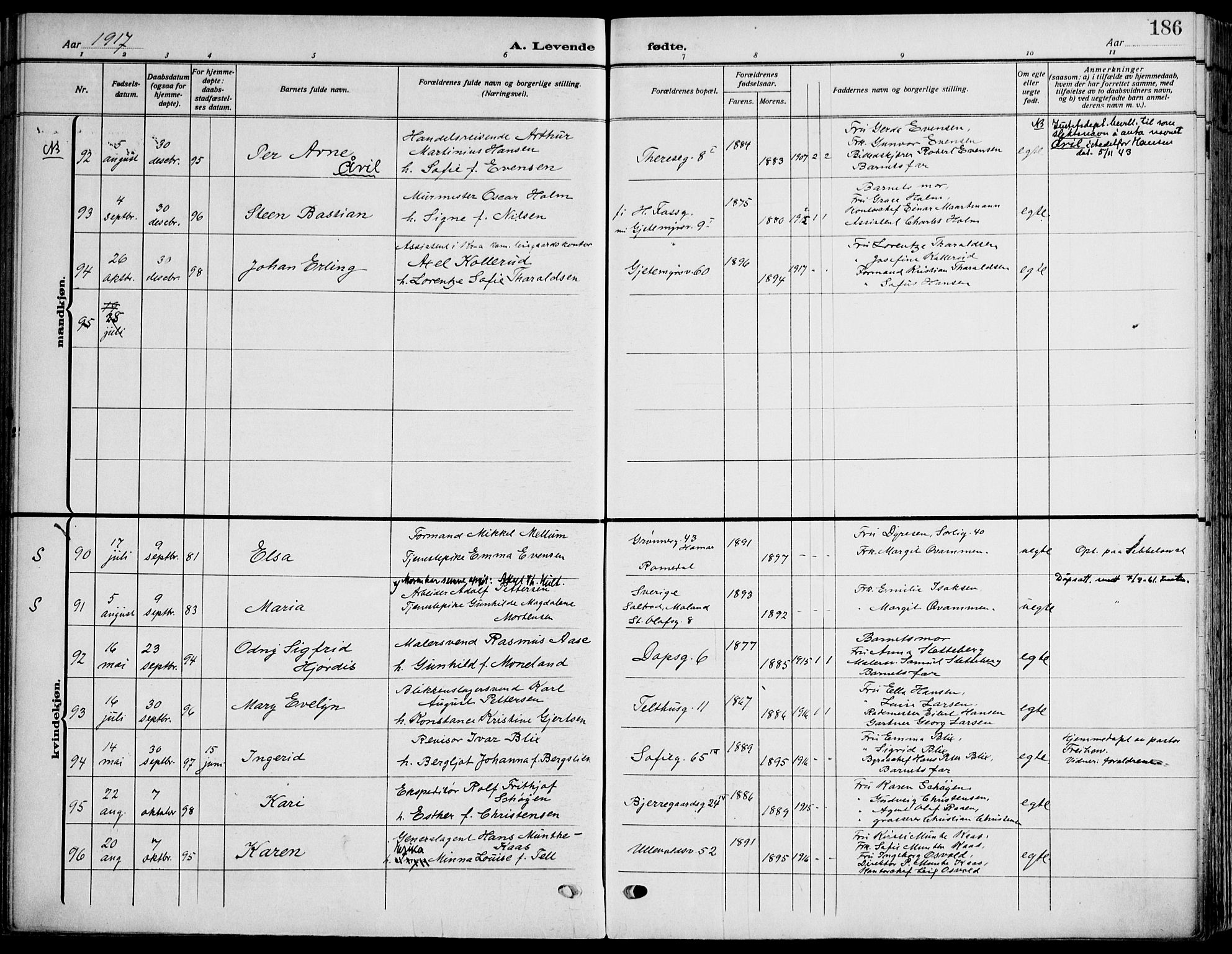 Gamle Aker prestekontor Kirkebøker, AV/SAO-A-10617a/F/L0014: Ministerialbok nr. 14, 1909-1924, s. 186