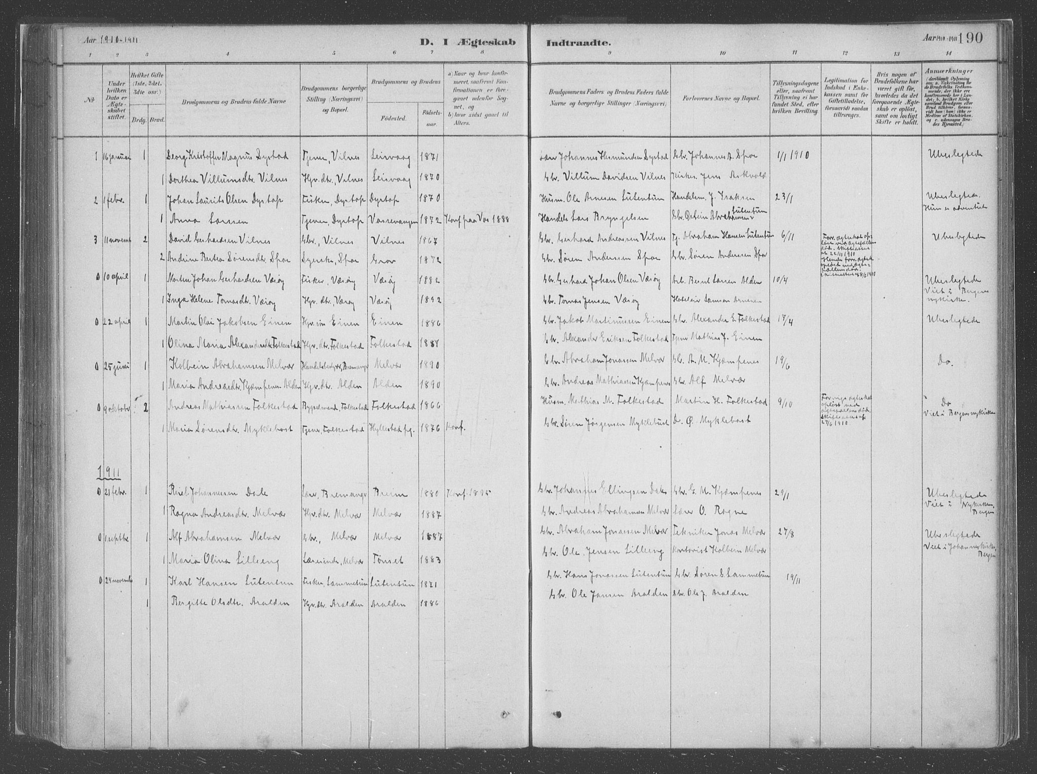 Askvoll sokneprestembete, AV/SAB-A-79501/H/Haa/Haac/L0001: Ministerialbok nr. C  1, 1879-1922, s. 190
