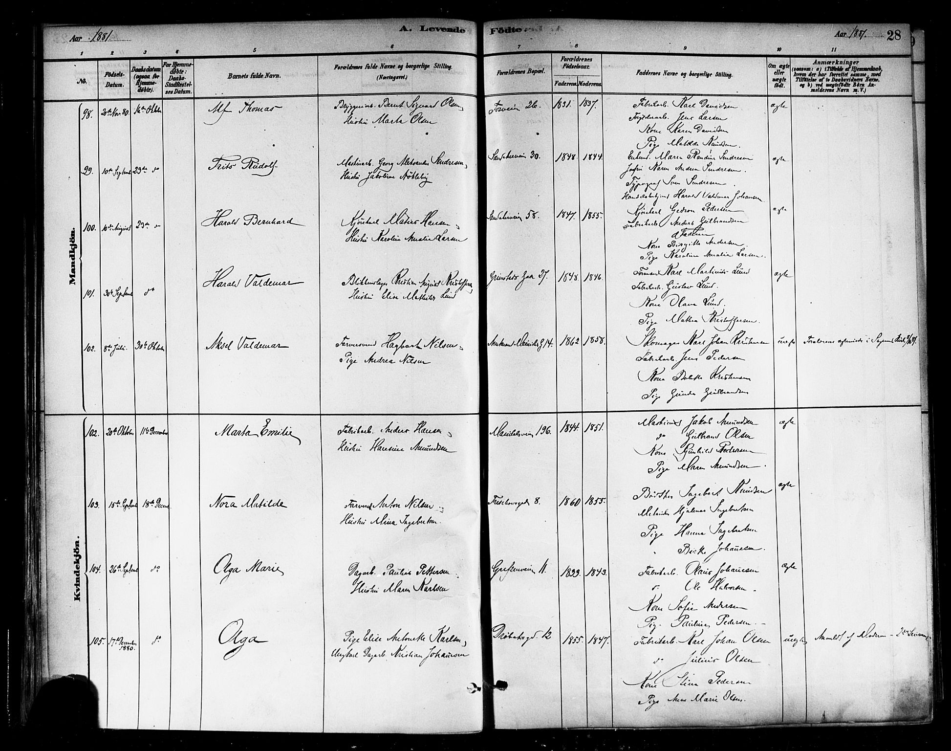 Sagene prestekontor Kirkebøker, AV/SAO-A-10796/F/L0001: Ministerialbok nr. 1, 1880-1893, s. 28