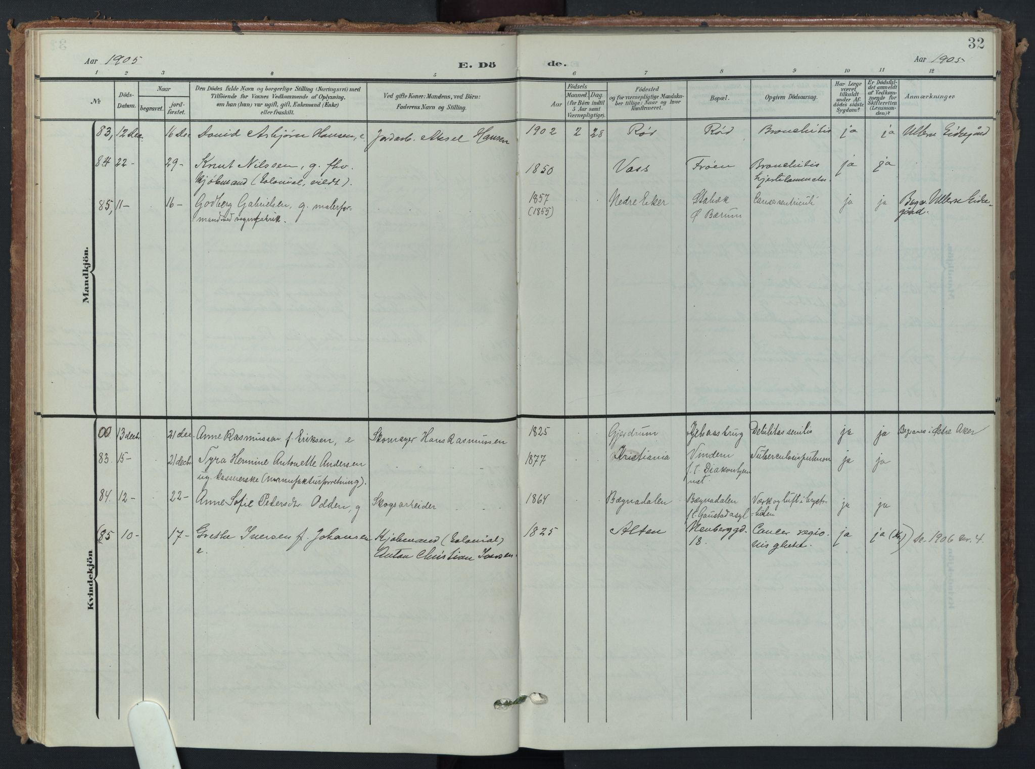 Vestre Aker prestekontor Kirkebøker, AV/SAO-A-10025/F/Fa/L0016: Ministerialbok nr. 16, 1904-1926, s. 32