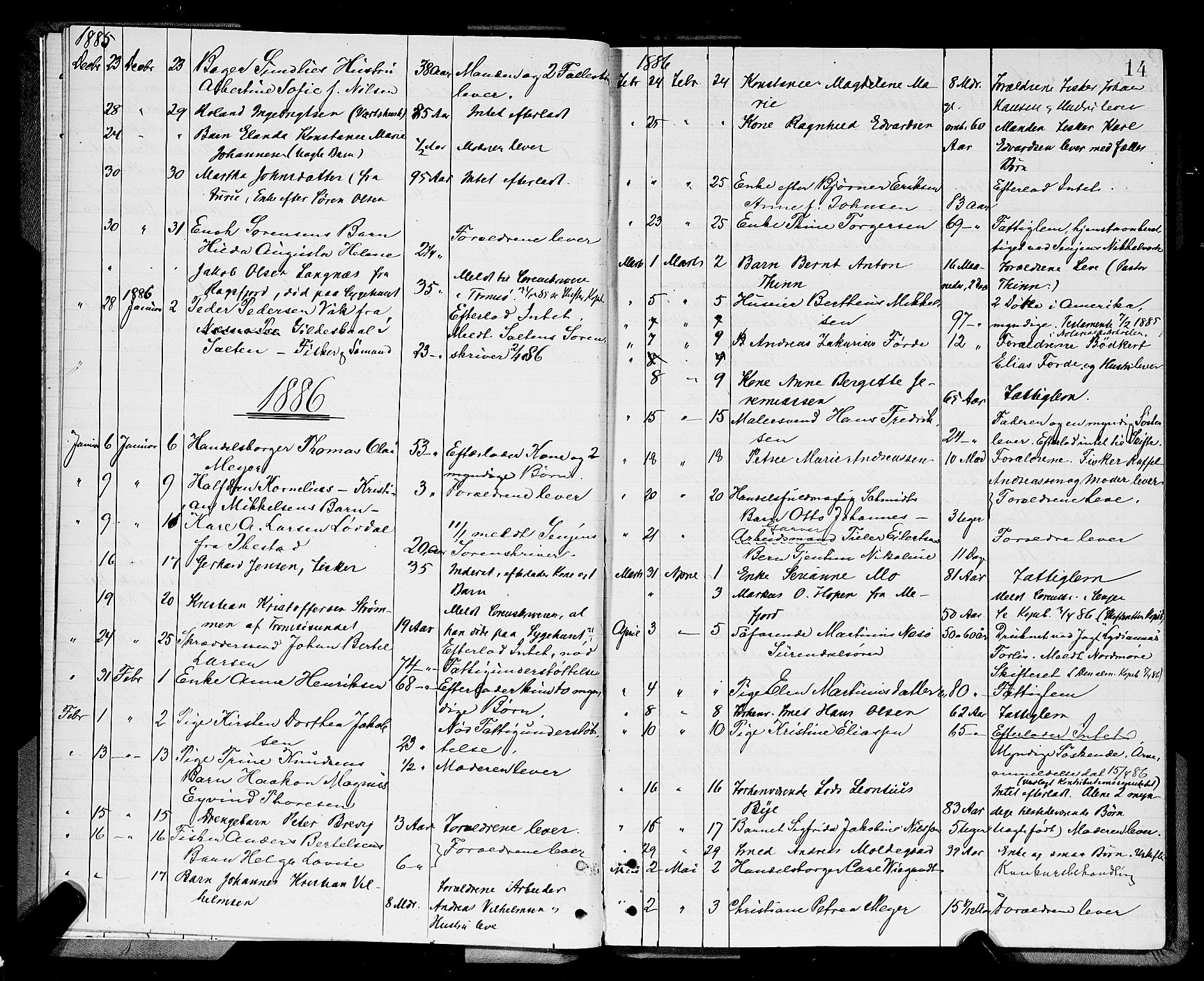 Tromsø byfogd/byrett, AV/SATØ-SATØ-0063/1/M/Mb/L0652: Dødsanmeldelsesprotokoll, 1882-1901, s. 13b-14a