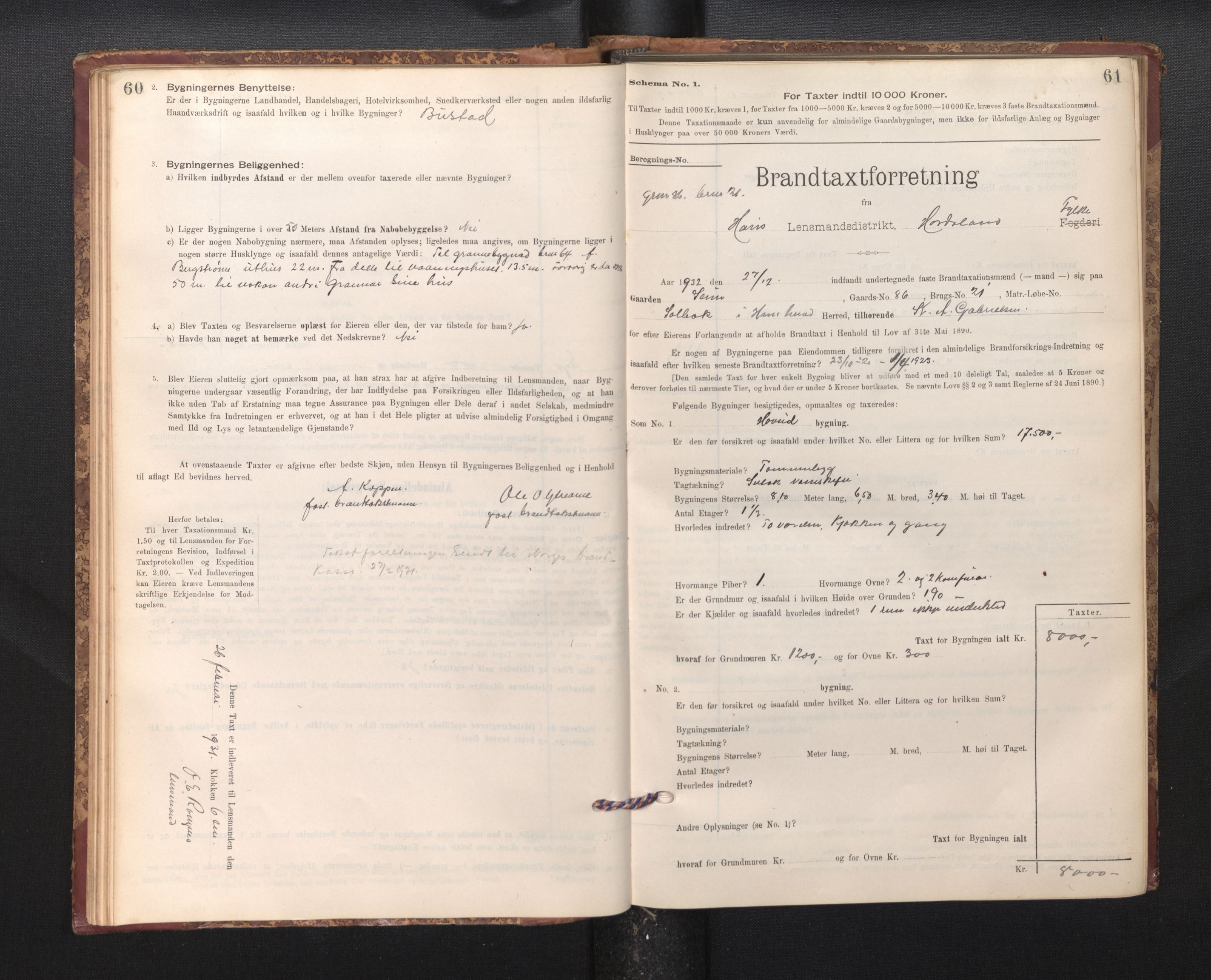Lensmannen i Haus, SAB/A-32701/0012/L0006: Branntakstprotokoll, skjematakst, 1895-1941, s. 60-61