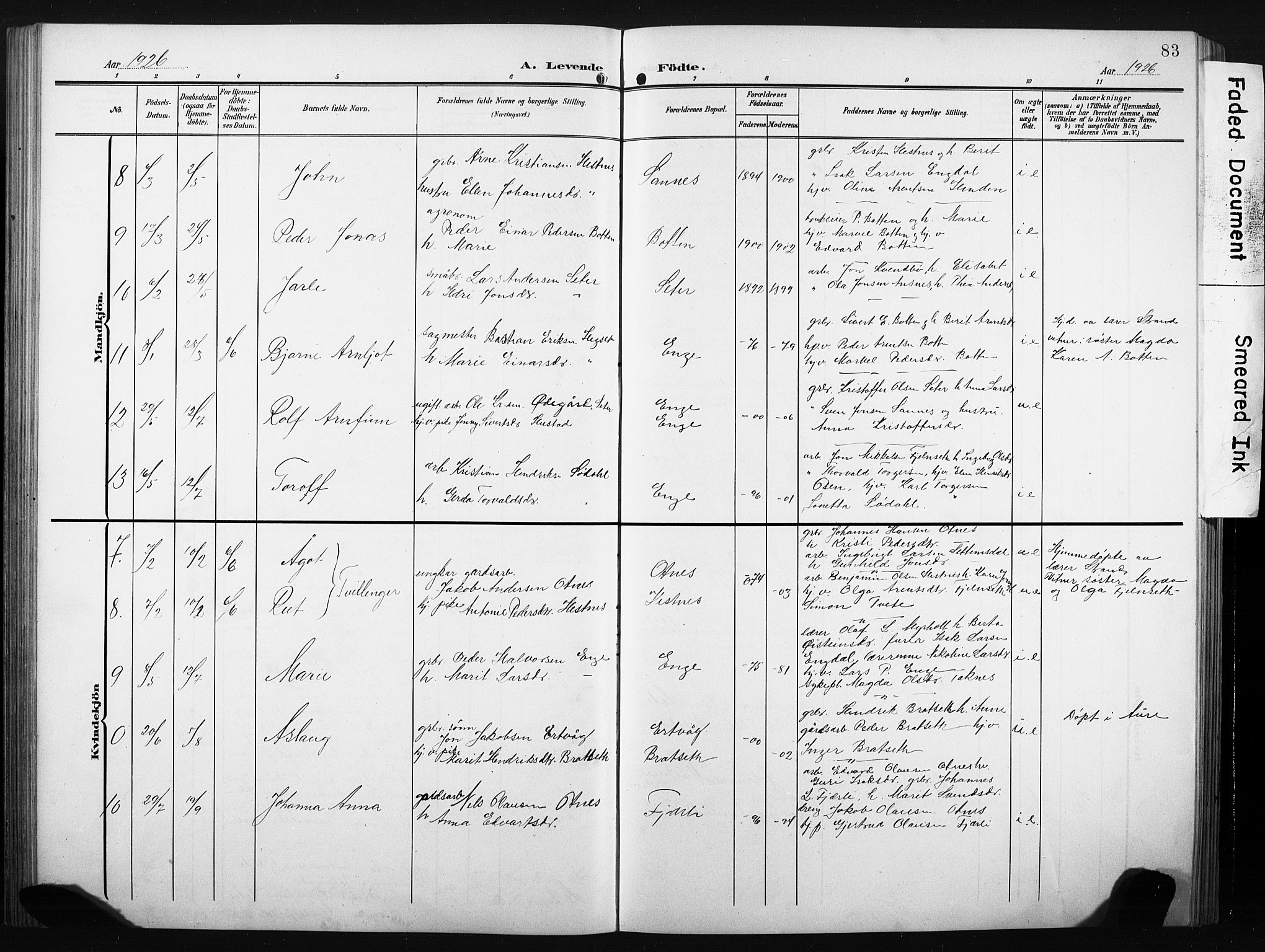 Ministerialprotokoller, klokkerbøker og fødselsregistre - Møre og Romsdal, AV/SAT-A-1454/580/L0927: Klokkerbok nr. 580C02, 1904-1932, s. 83