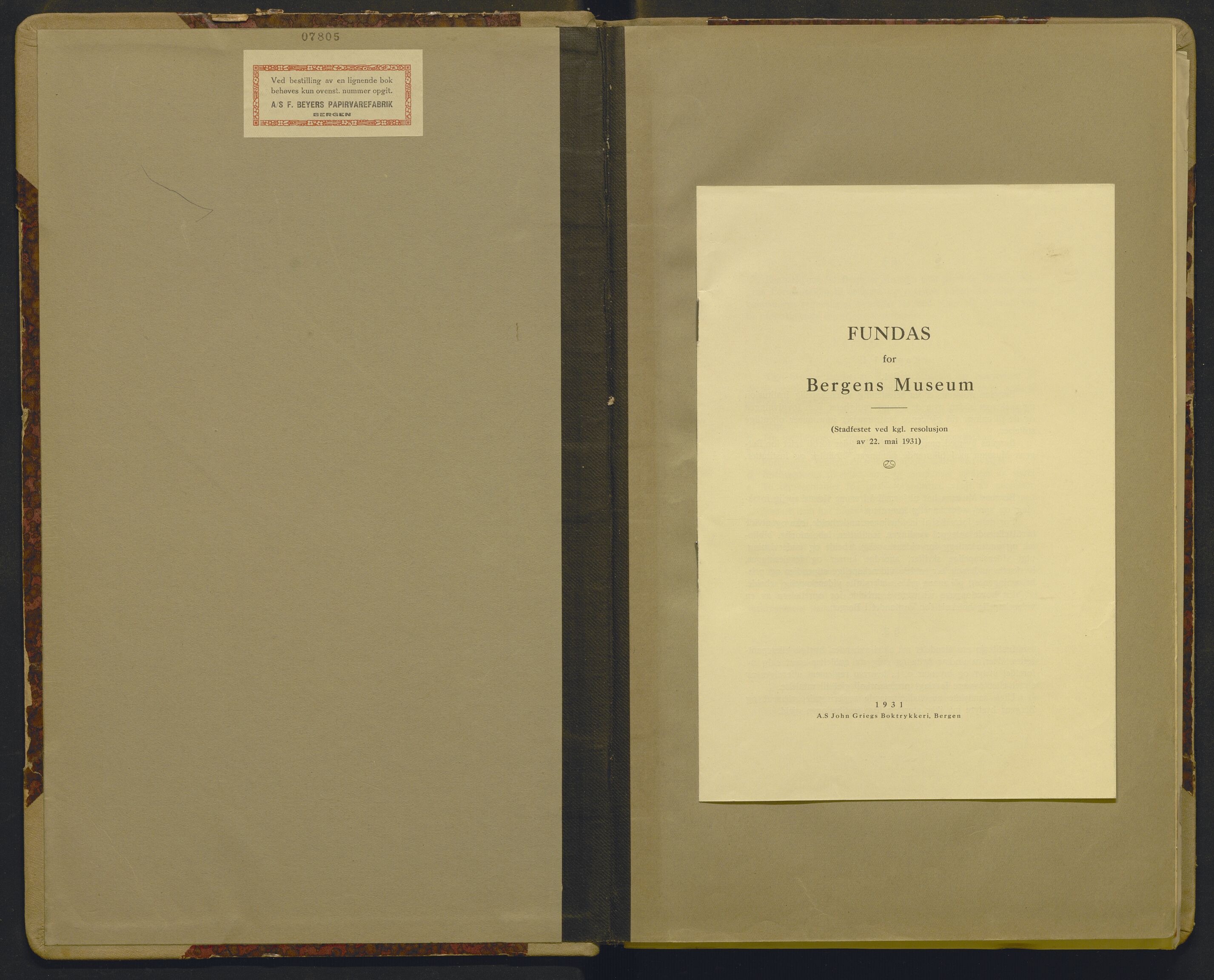 Bergens Museum, AV/SAB-A-17301/18/A/L0002: Professorkollegiets forhandlingsprotokoll med register , 1927-1939