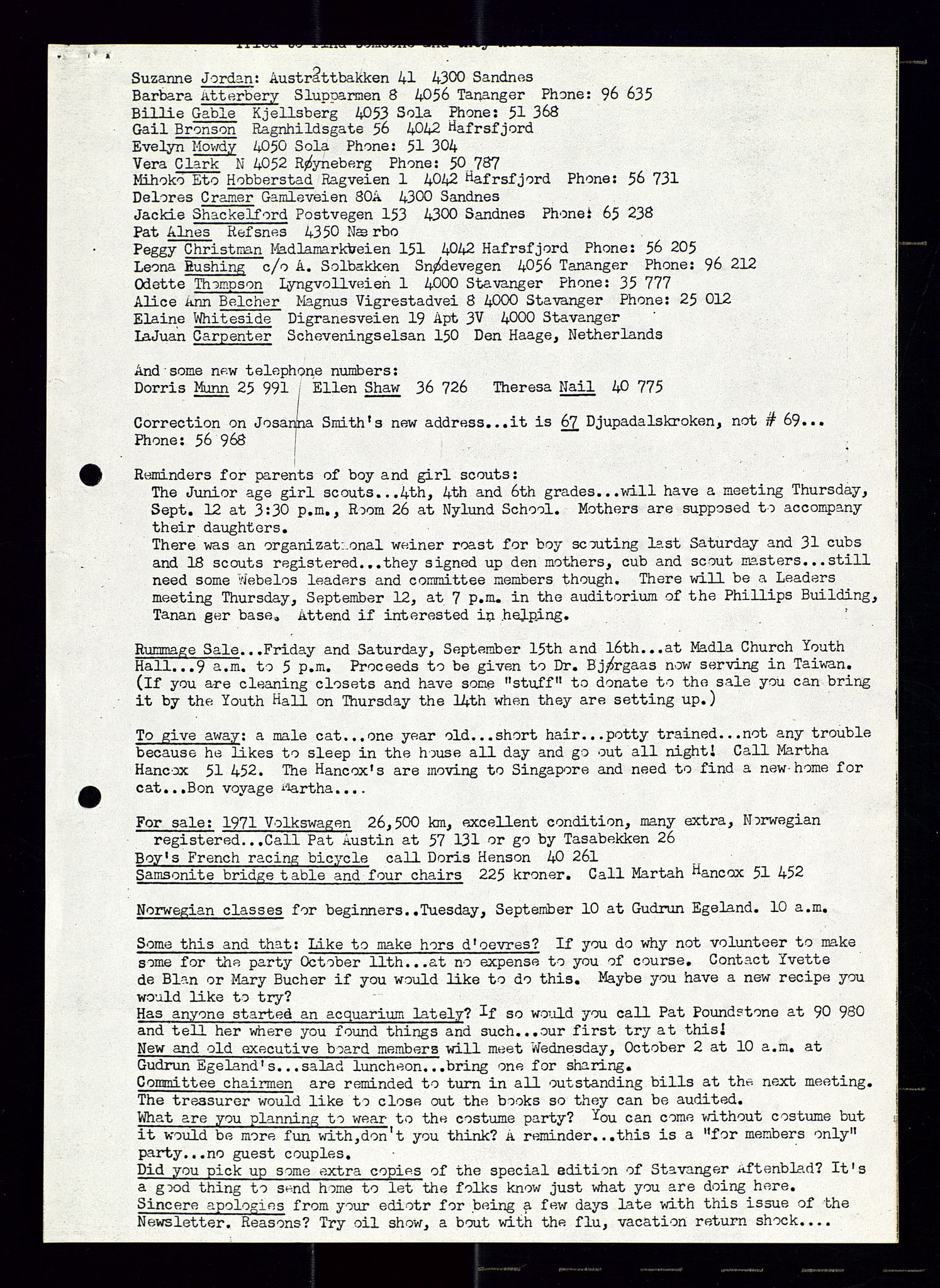 PA 1547 - Petroleum Wives Club, AV/SAST-A-101974/X/Xa/L0001: Newsletters (1971-1978)/radiointervjuer på kasett (1989-1992), 1970-1978