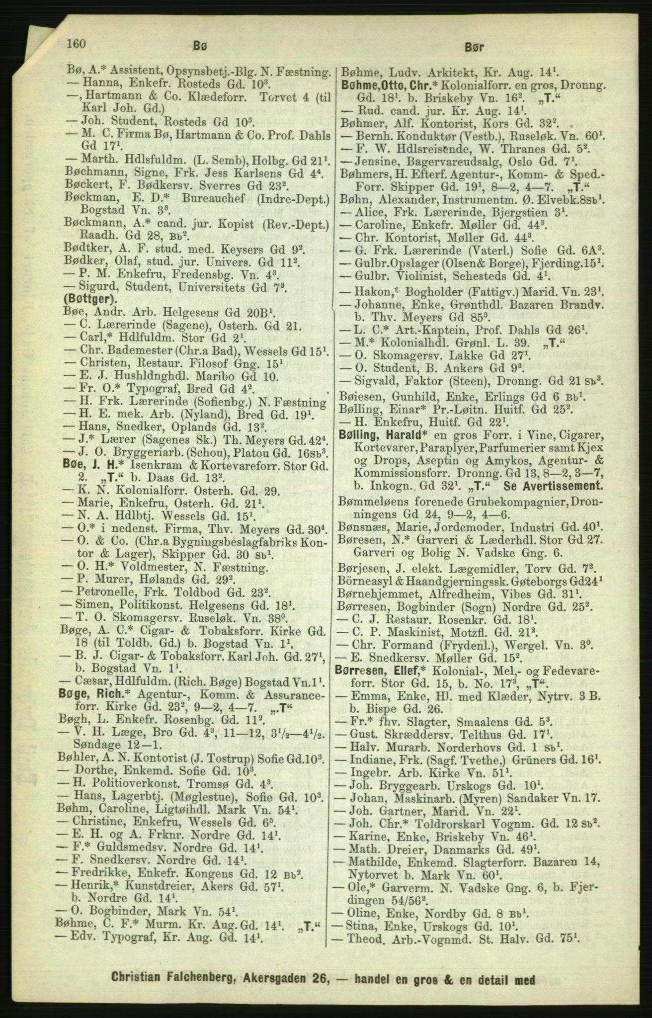 Kristiania/Oslo adressebok, PUBL/-, 1886, s. 160