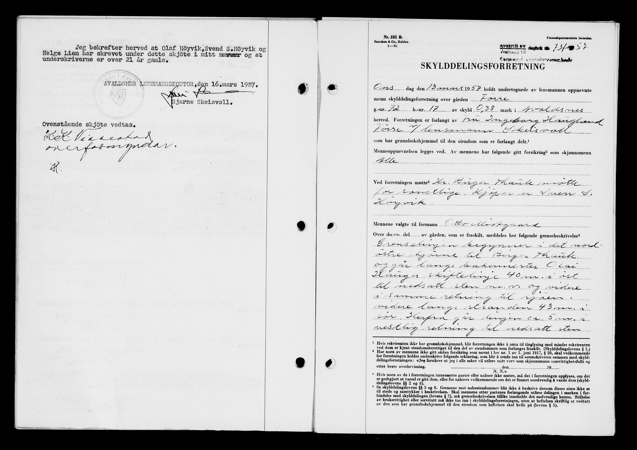 Karmsund sorenskriveri, SAST/A-100311/01/II/IIB/L0124: Pantebok nr. 104A, 1957-1957, Dagboknr: 731/1957