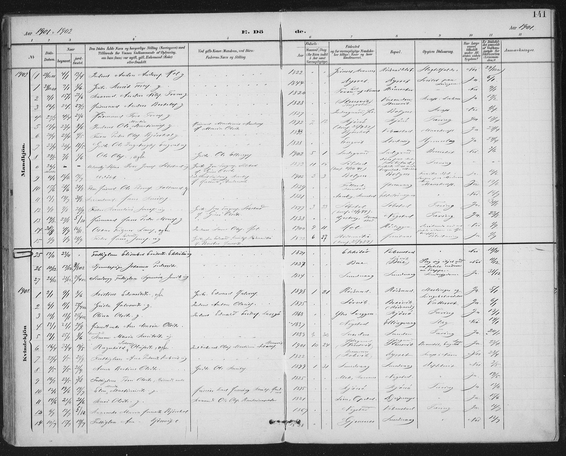 Ministerialprotokoller, klokkerbøker og fødselsregistre - Møre og Romsdal, AV/SAT-A-1454/569/L0820: Ministerialbok nr. 569A06, 1900-1911, s. 141