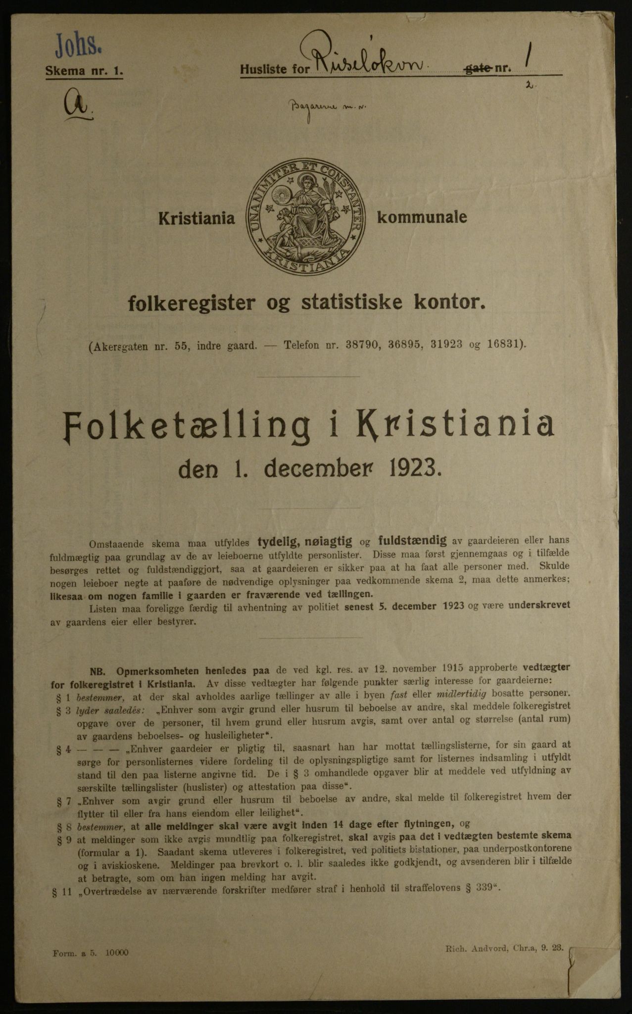 OBA, Kommunal folketelling 1.12.1923 for Kristiania, 1923, s. 93478