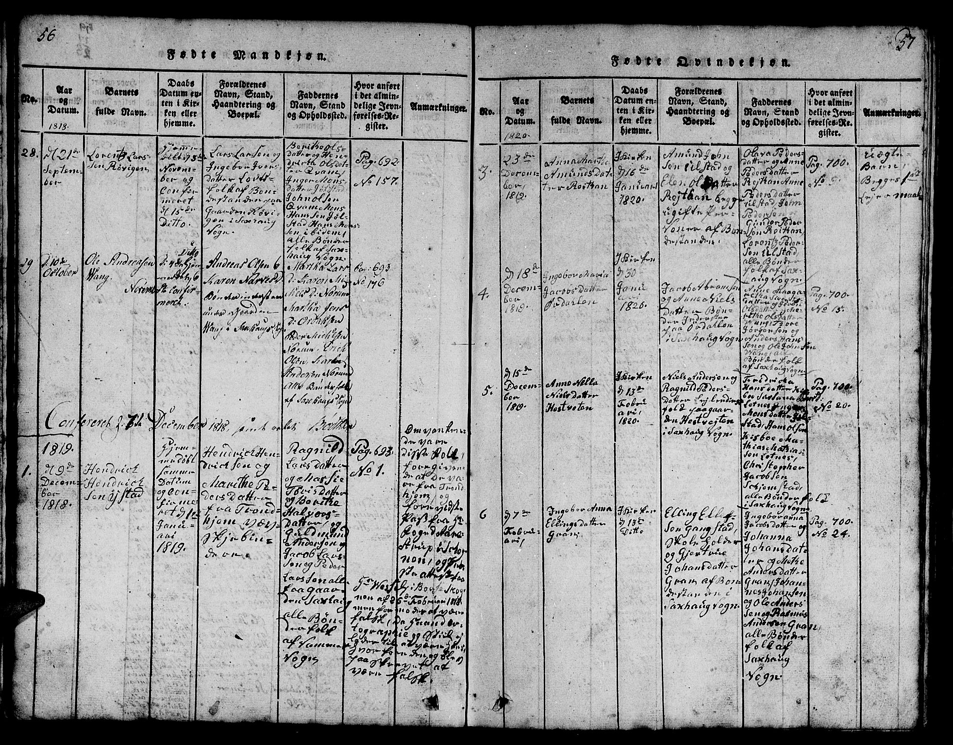 Ministerialprotokoller, klokkerbøker og fødselsregistre - Nord-Trøndelag, SAT/A-1458/730/L0298: Klokkerbok nr. 730C01, 1816-1849, s. 56-57