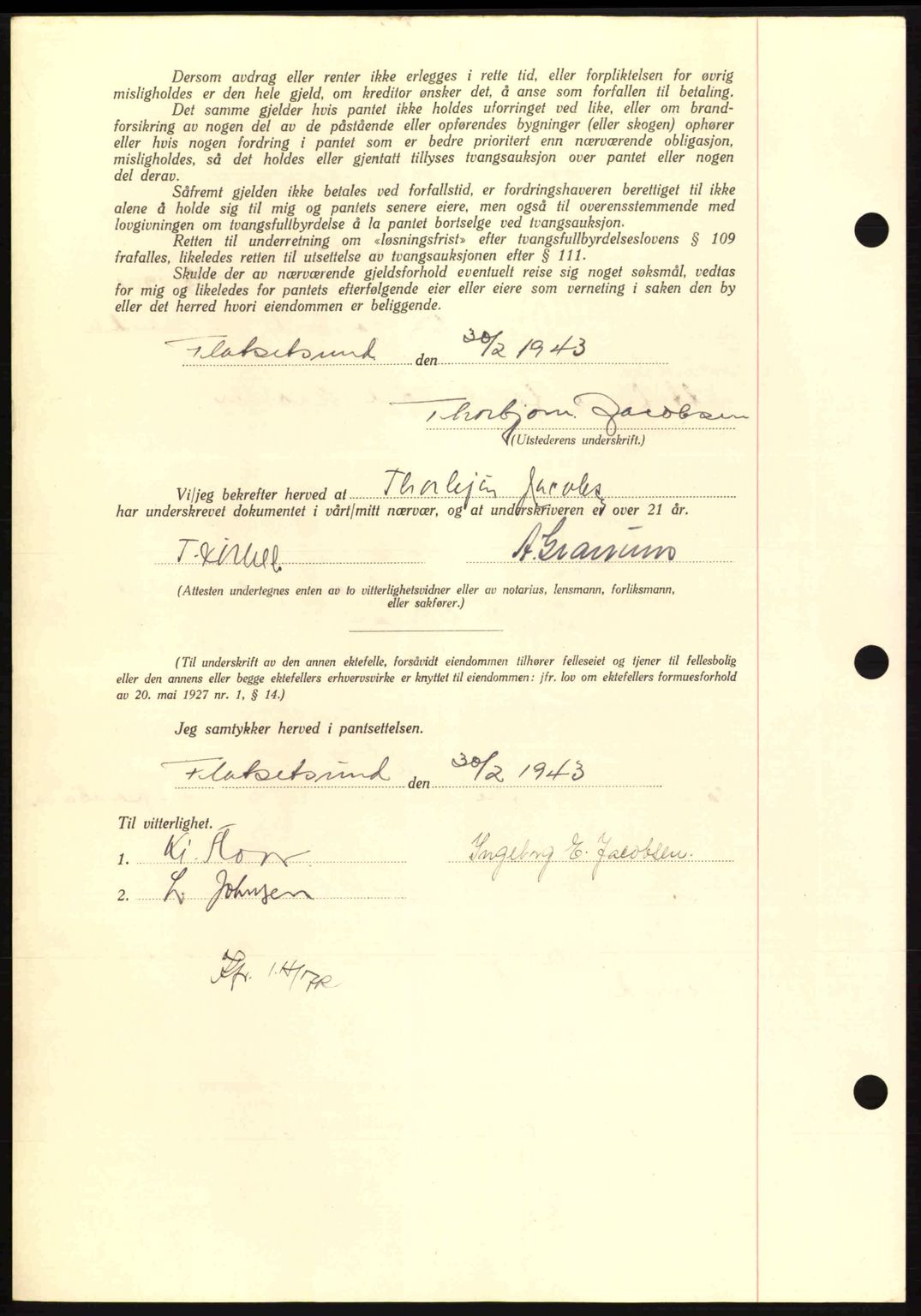 Nordmøre sorenskriveri, AV/SAT-A-4132/1/2/2Ca: Pantebok nr. B91, 1943-1944, Dagboknr: 2837/1943