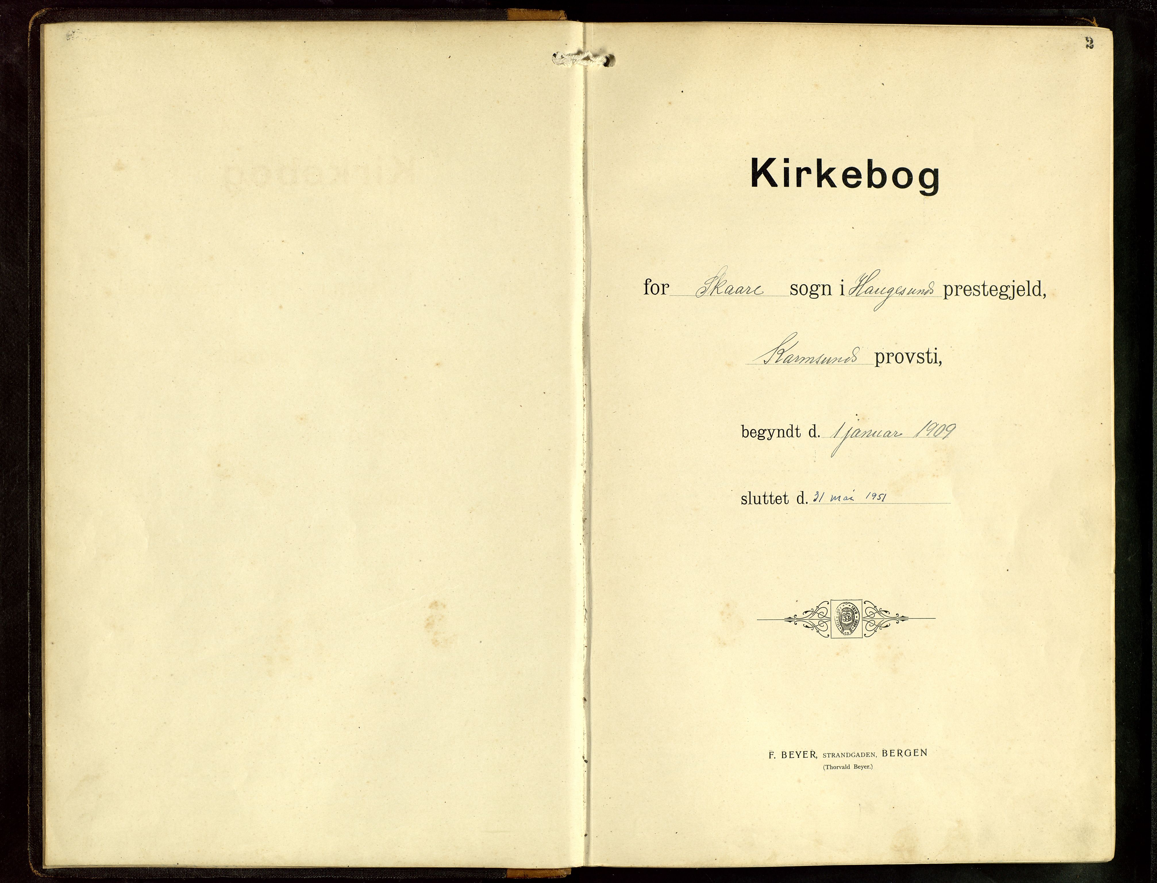 Haugesund sokneprestkontor, SAST/A -101863/H/Ha/Hab/L0006: Klokkerbok nr. B 9, 1909-1951, s. 2