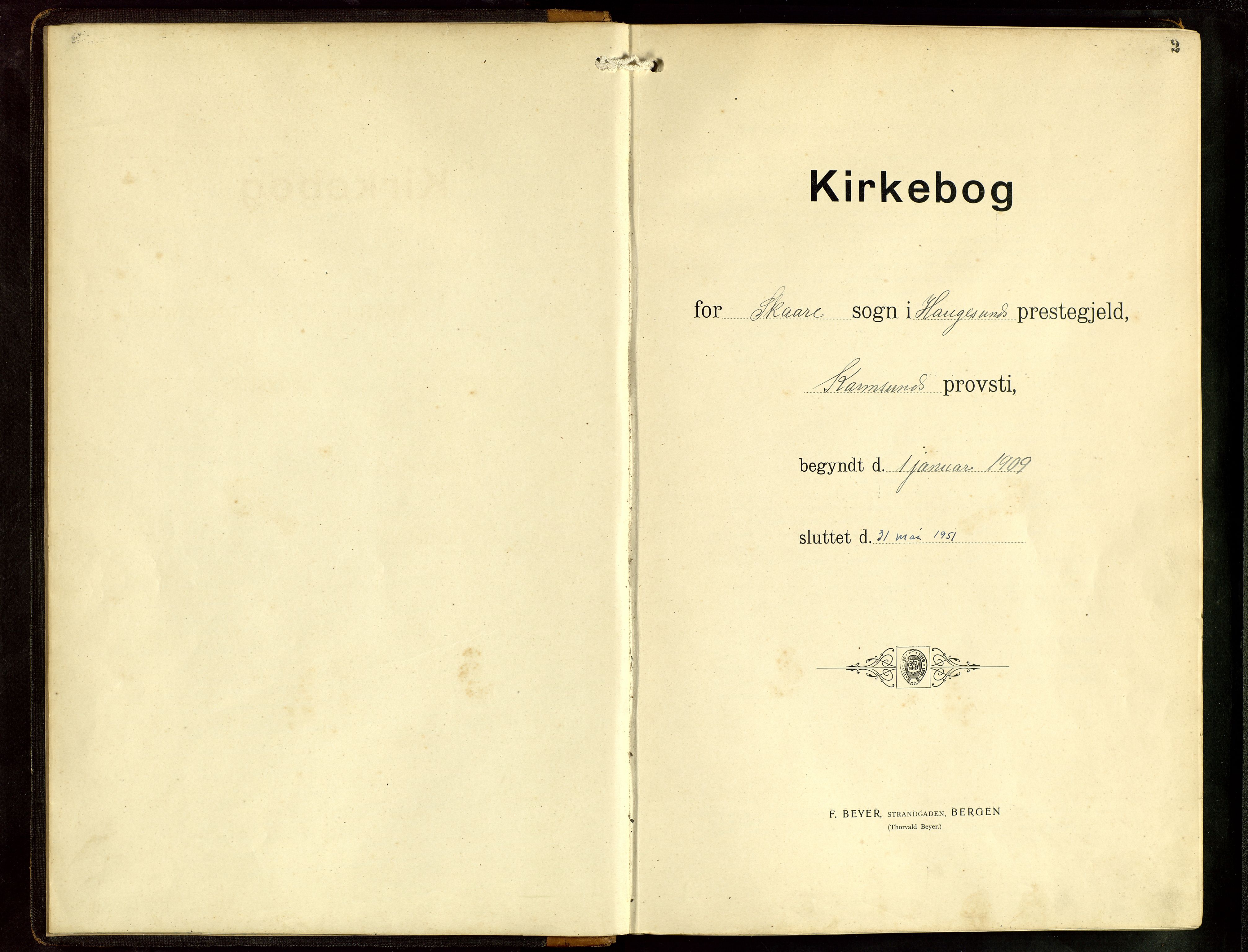 Haugesund sokneprestkontor, AV/SAST-A -101863/H/Ha/Hab/L0006: Klokkerbok nr. B 9, 1909-1951, s. 2