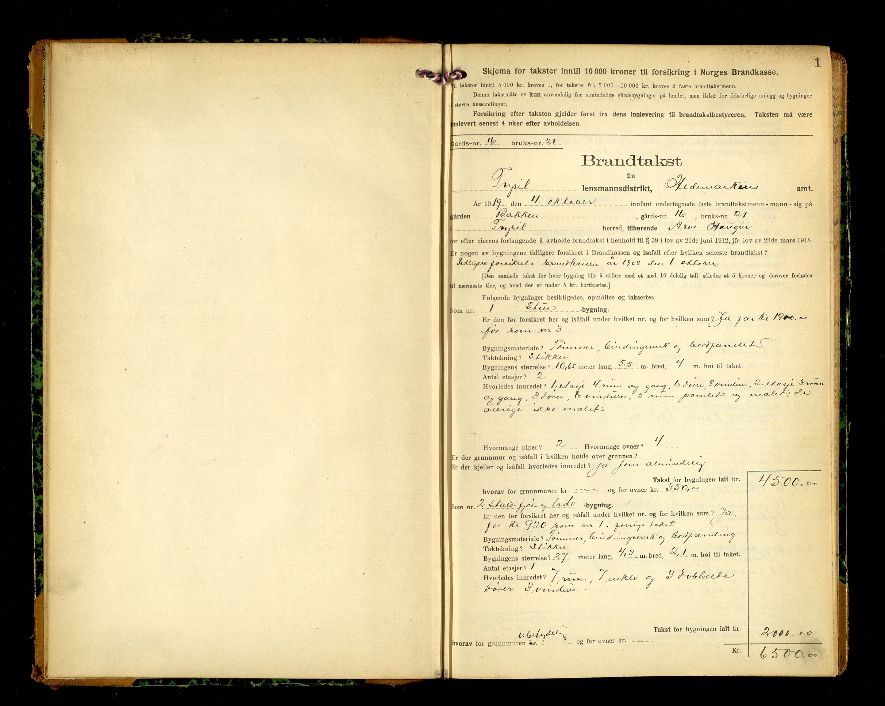 Norges Brannkasse, Trysil, AV/SAH-NBRANT-021/F/L0018: Branntakstprotokoll, 1919-1922