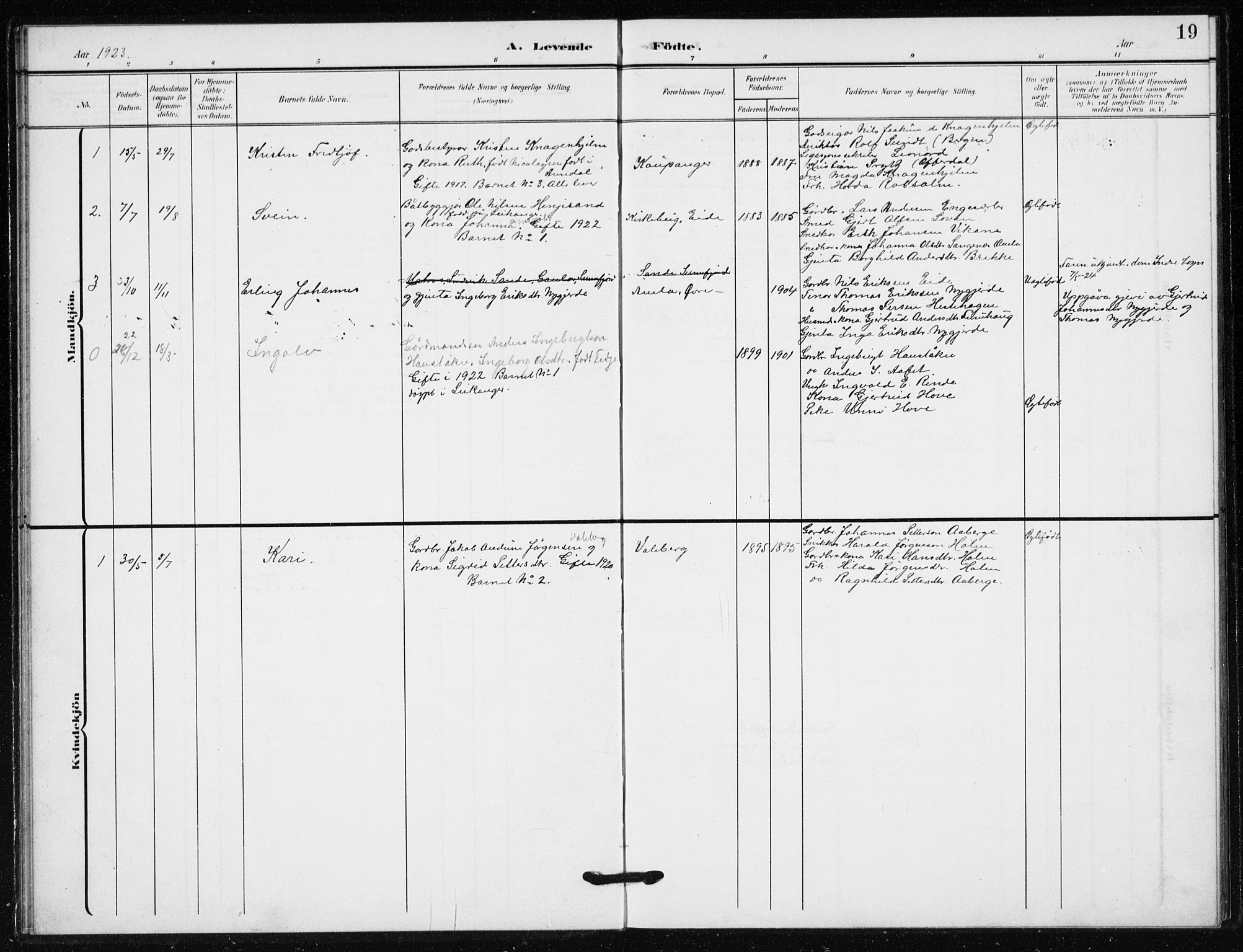 Sogndal sokneprestembete, AV/SAB-A-81301/H/Hab/Habb/L0002: Klokkerbok nr. B 2, 1908-1933, s. 19