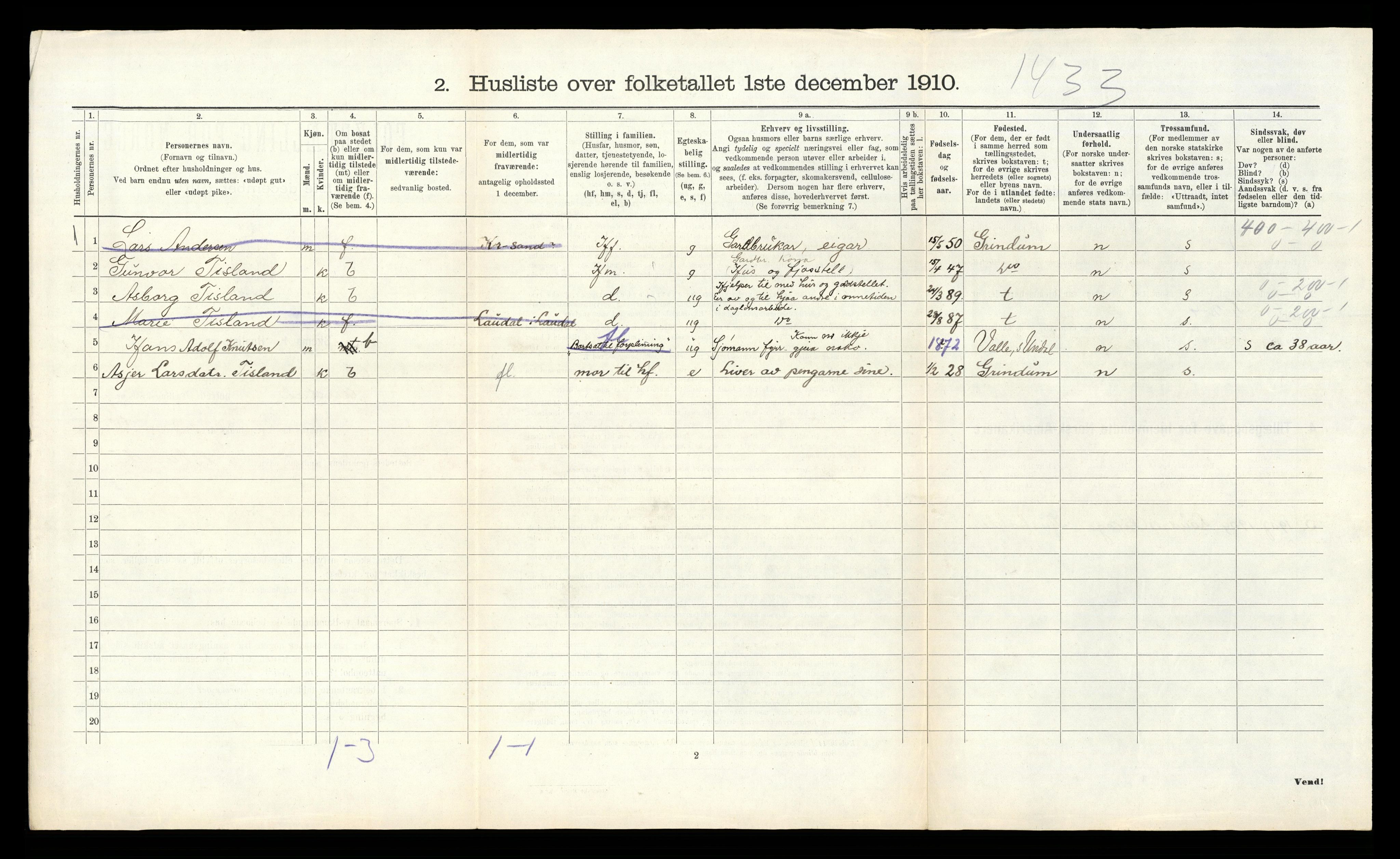 RA, Folketelling 1910 for 1022 Laudal herred, 1910, s. 236