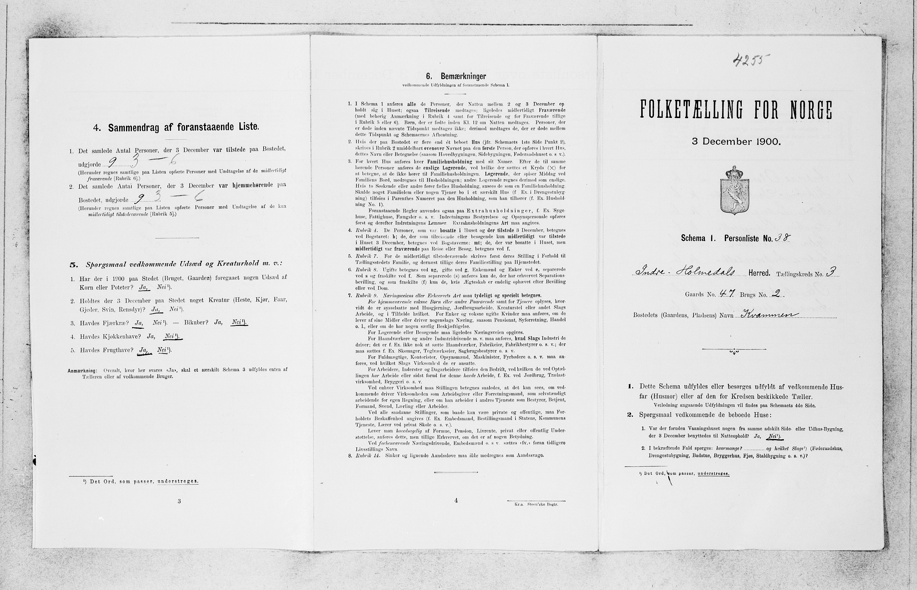 SAB, Folketelling 1900 for 1430 Indre Holmedal herred, 1900, s. 343