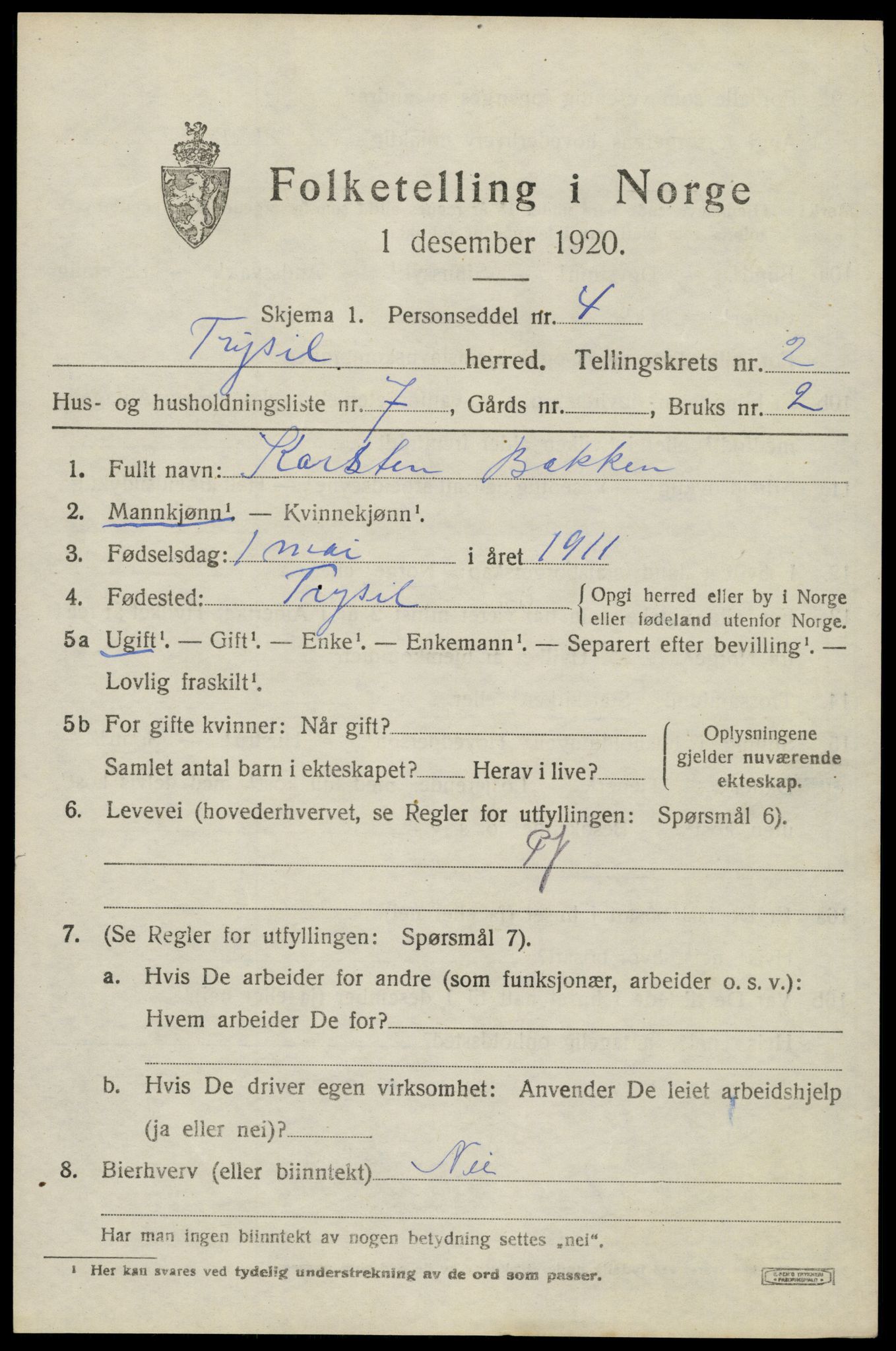 SAH, Folketelling 1920 for 0428 Trysil herred, 1920, s. 3159