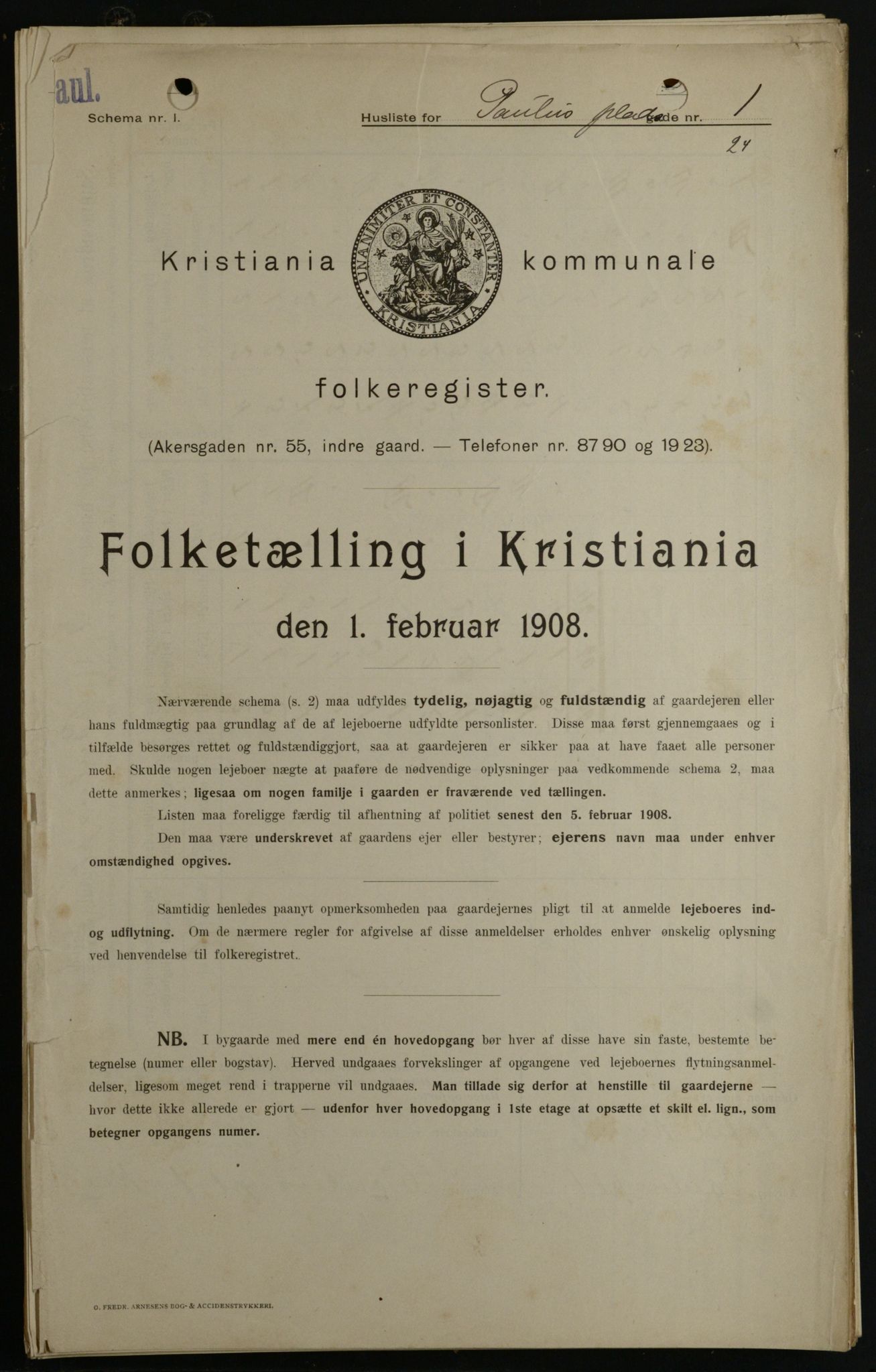 OBA, Kommunal folketelling 1.2.1908 for Kristiania kjøpstad, 1908, s. 70403