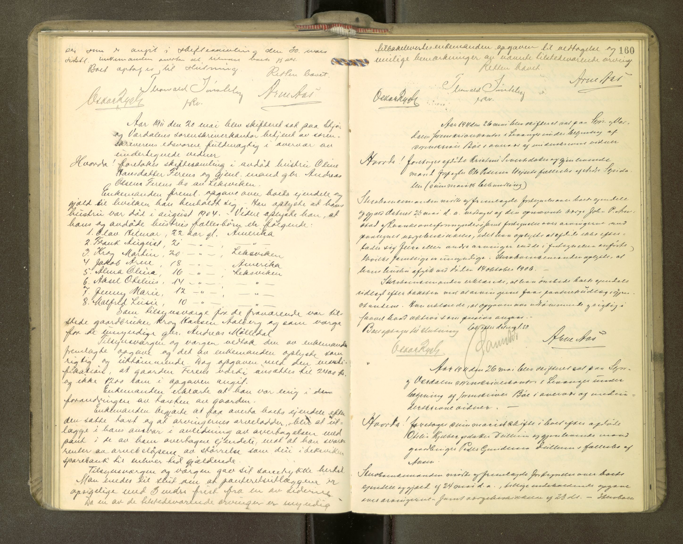 Stjør- og Verdal sorenskriveri, AV/SAT-A-4167/1/3/3B/L0011: Skifteforhandlingsprotokoll, 1909-1912, s. 160