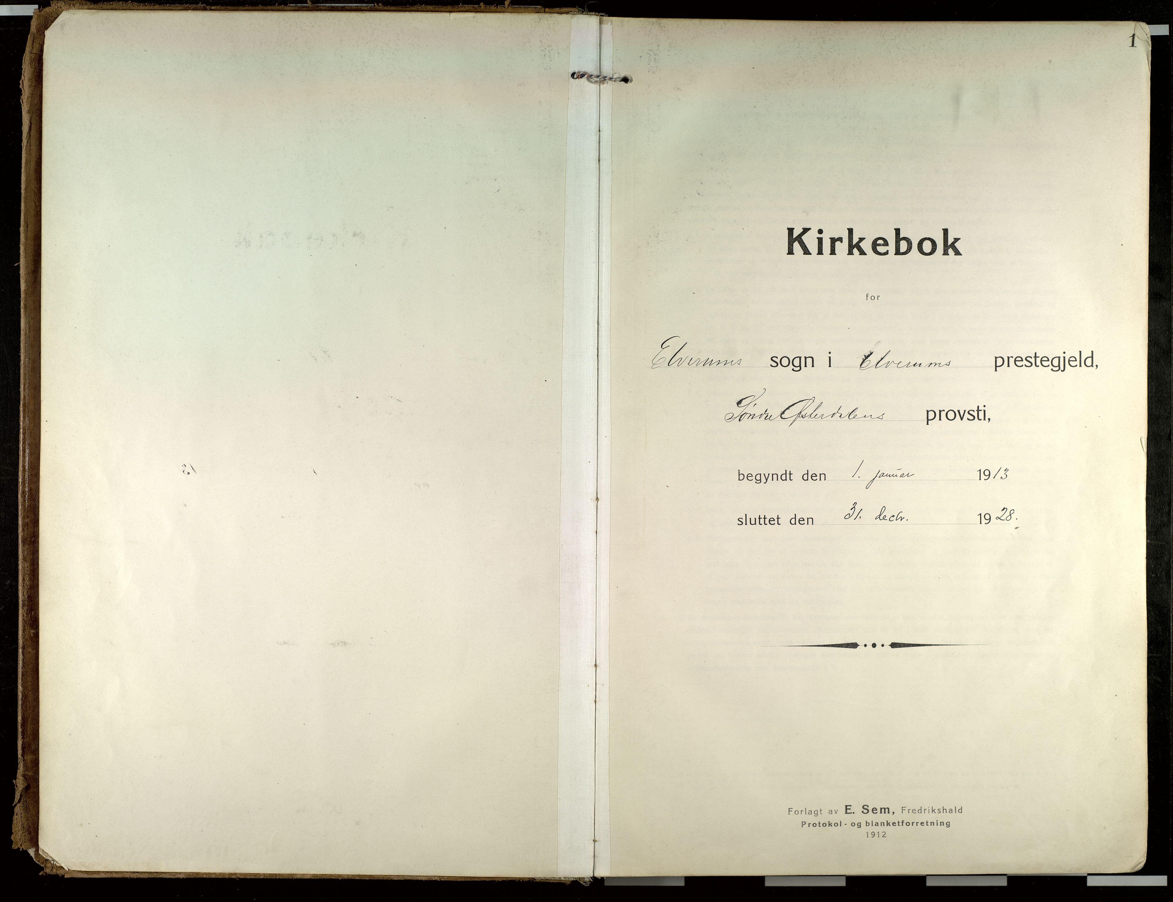 Elverum prestekontor, AV/SAH-PREST-044/H/Ha/Haa/L0021: Ministerialbok nr. 21, 1913-1928, s. 1