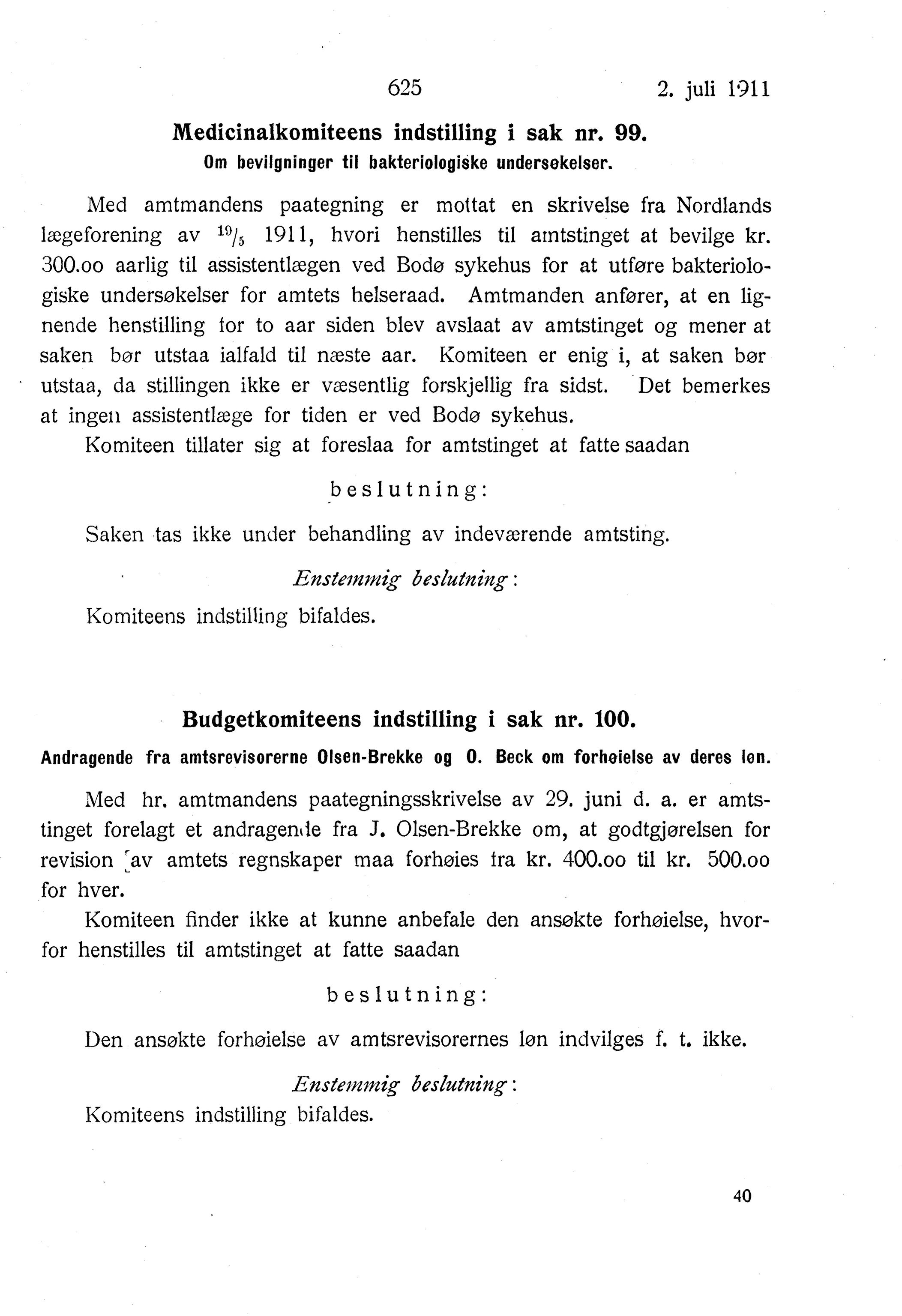 Nordland Fylkeskommune. Fylkestinget, AIN/NFK-17/176/A/Ac/L0034: Fylkestingsforhandlinger 1911, 1911