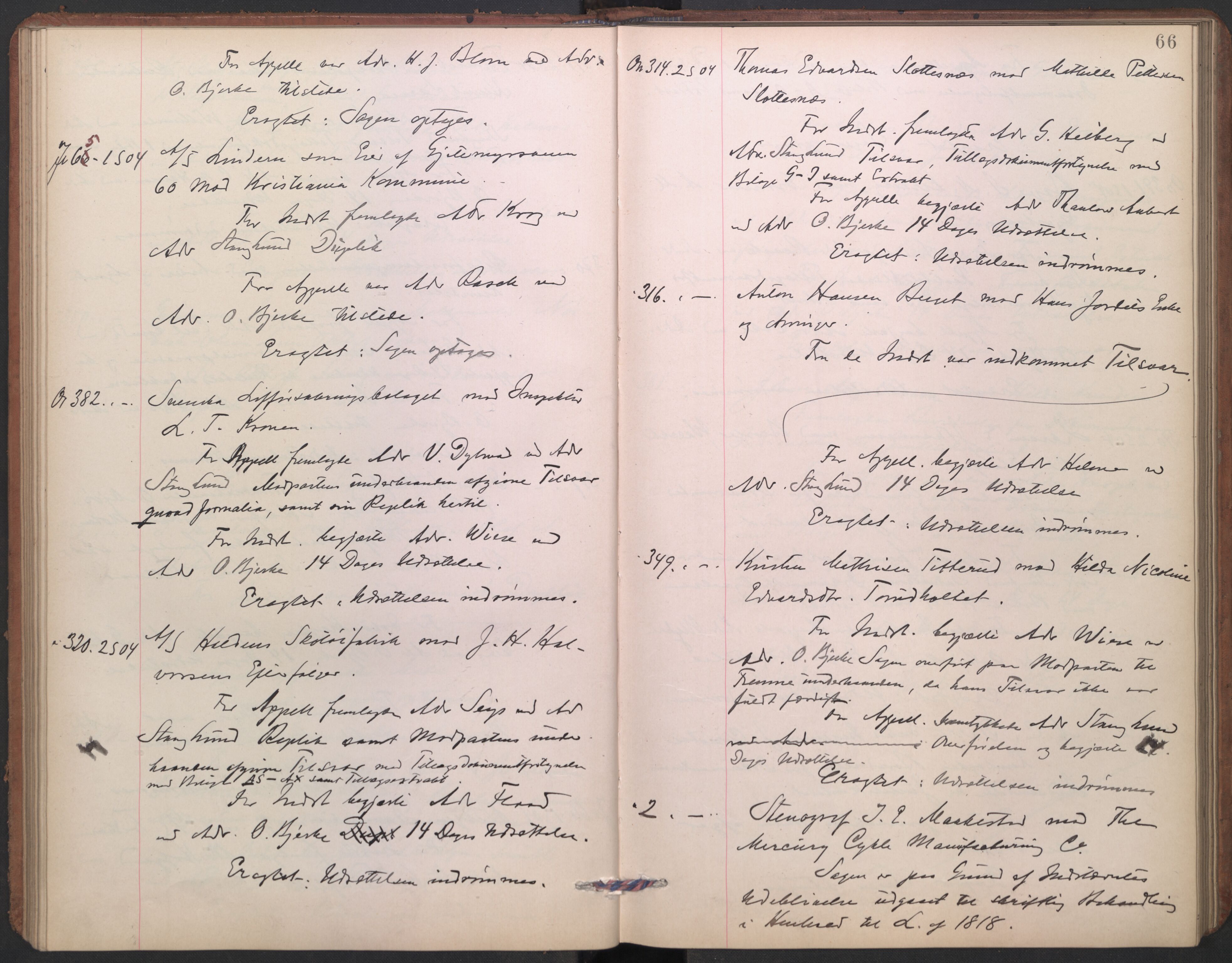 Høyesterett, AV/RA-S-1002/E/Ef/L0021: Protokoll over saker som gikk til skriftlig behandling, 1904-1907, s. 65b-66a