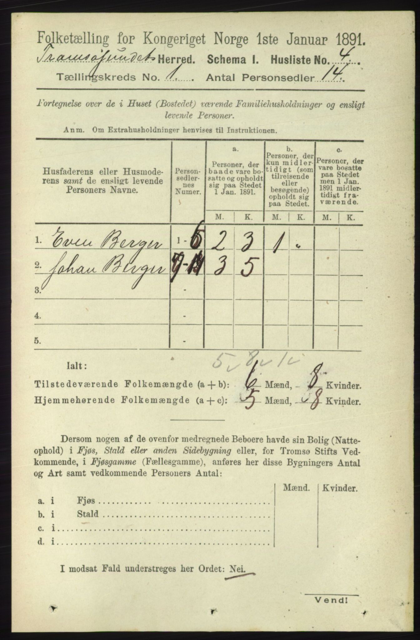 RA, Folketelling 1891 for 1934 Tromsøysund herred, 1891, s. 26