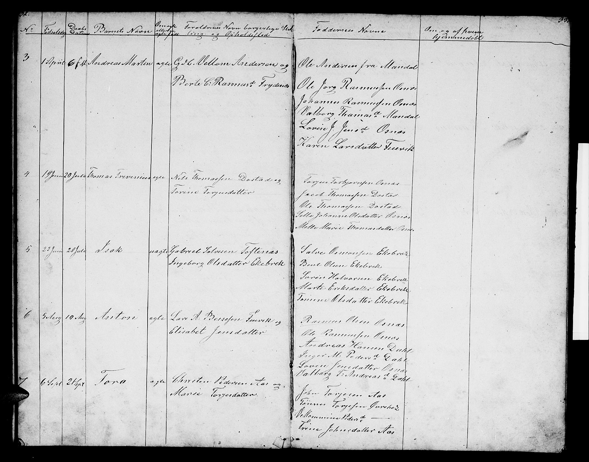 Mandal sokneprestkontor, AV/SAK-1111-0030/F/Fb/Fbb/L0003: Klokkerbok nr. B 3, 1848-1877, s. 32-33