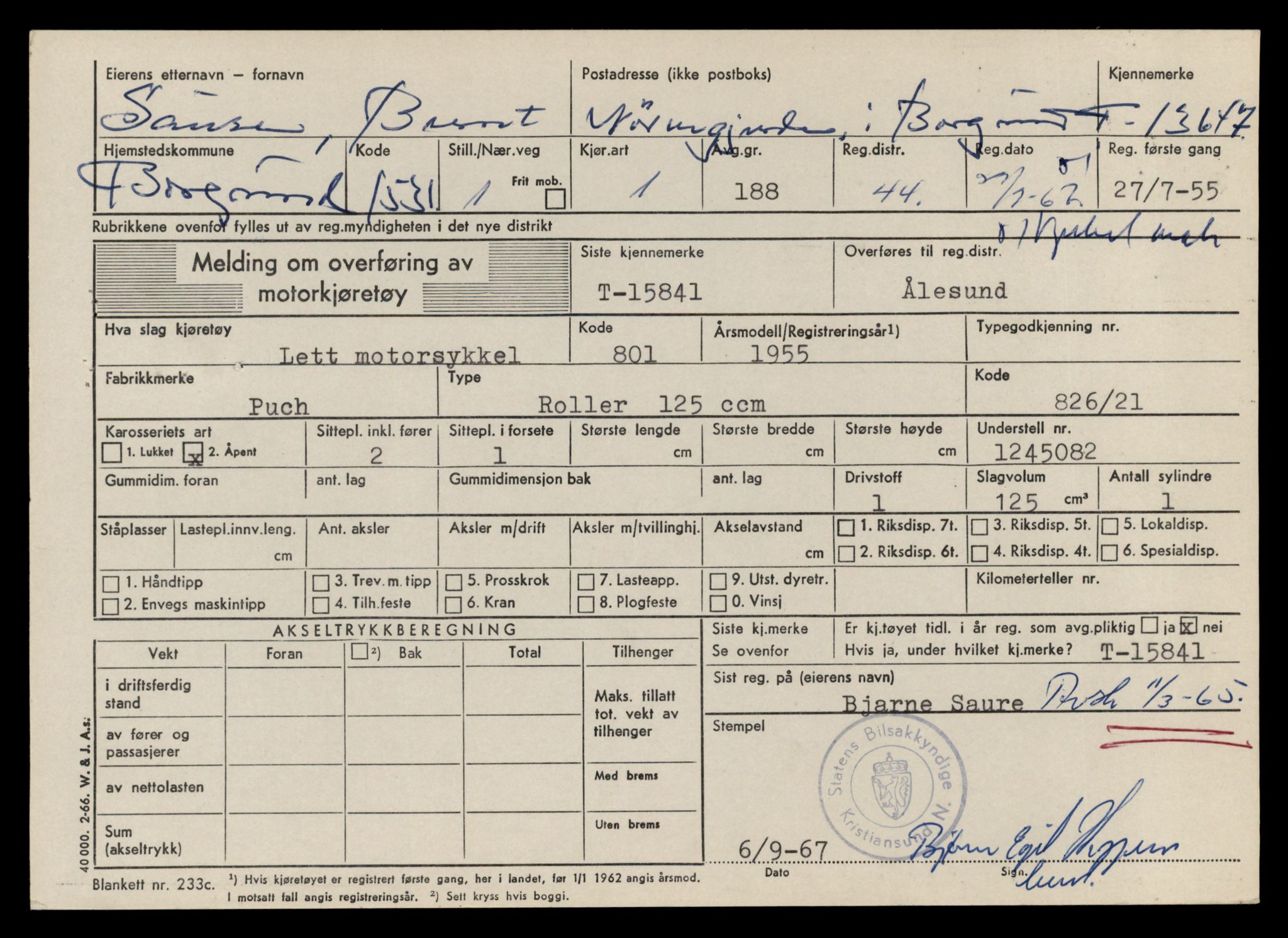 Møre og Romsdal vegkontor - Ålesund trafikkstasjon, AV/SAT-A-4099/F/Fe/L0040: Registreringskort for kjøretøy T 13531 - T 13709, 1927-1998, s. 2055