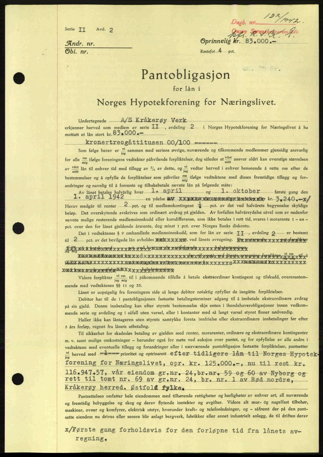 Onsøy sorenskriveri, SAO/A-10474/G/Ga/Gac/L0003: Pantebok nr. B3, 1940-1944, Dagboknr: 132/1942