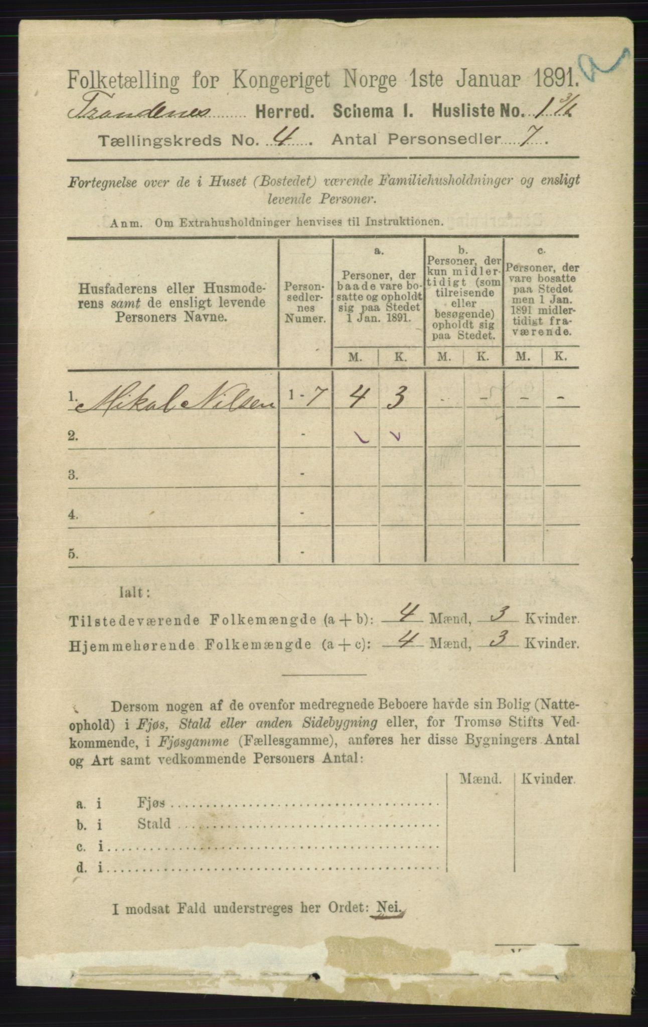 RA, Folketelling 1891 for 1914 Trondenes herred, 1891, s. 1814