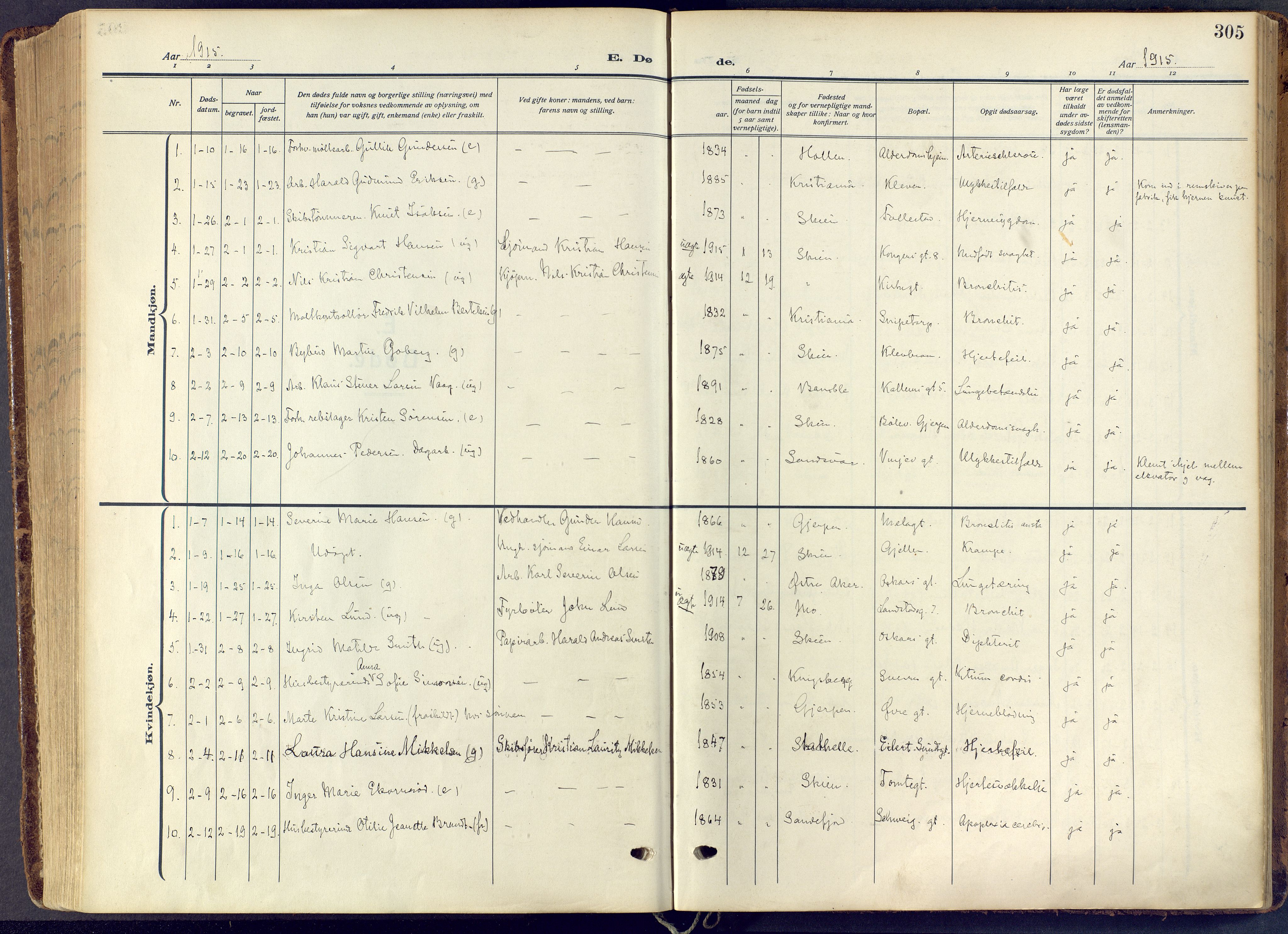 Skien kirkebøker, AV/SAKO-A-302/F/Fa/L0013: Ministerialbok nr. 13, 1915-1921, s. 305