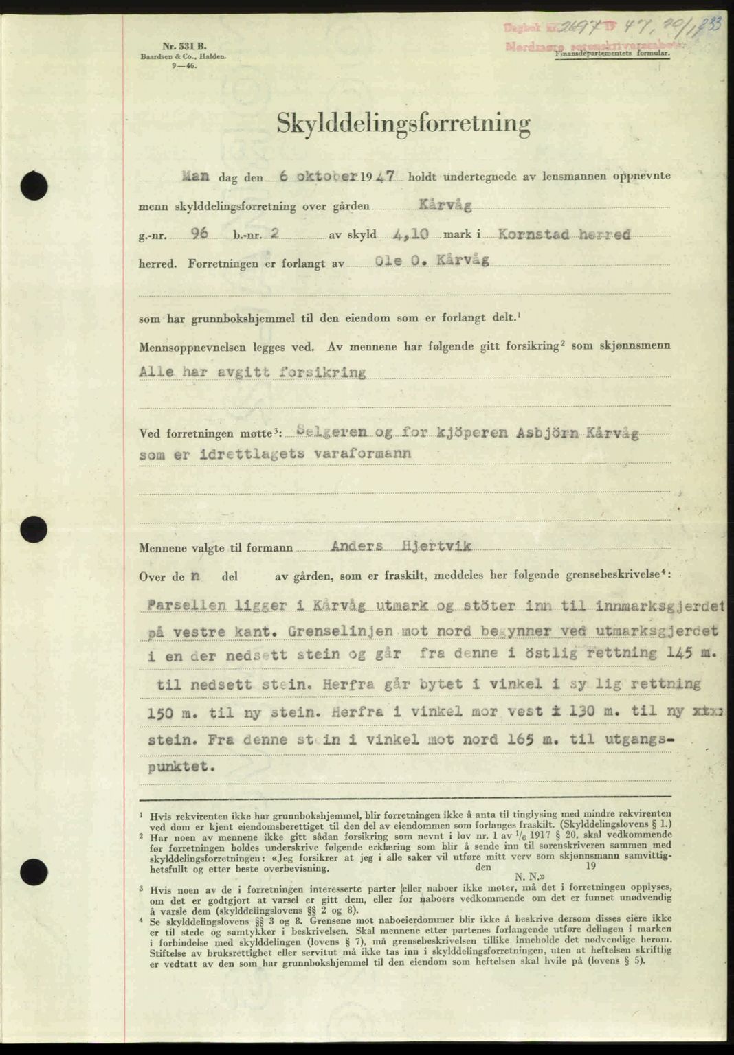 Nordmøre sorenskriveri, AV/SAT-A-4132/1/2/2Ca: Pantebok nr. A106, 1947-1947, Dagboknr: 2697/1947