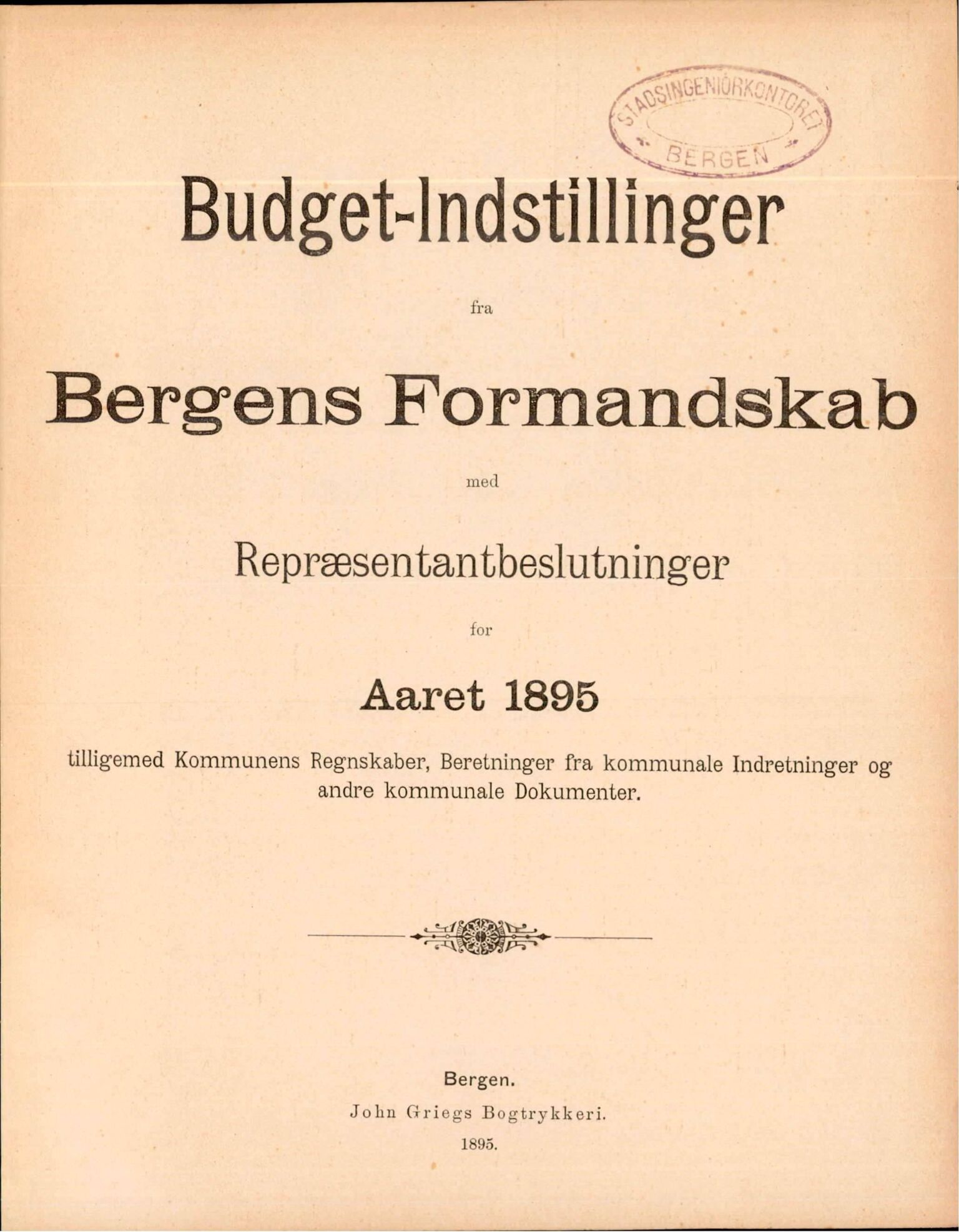 Bergen kommune. Formannskapet, BBA/A-0003/Ad/L0052: Bergens Kommuneforhandlinger, bind II, 1895