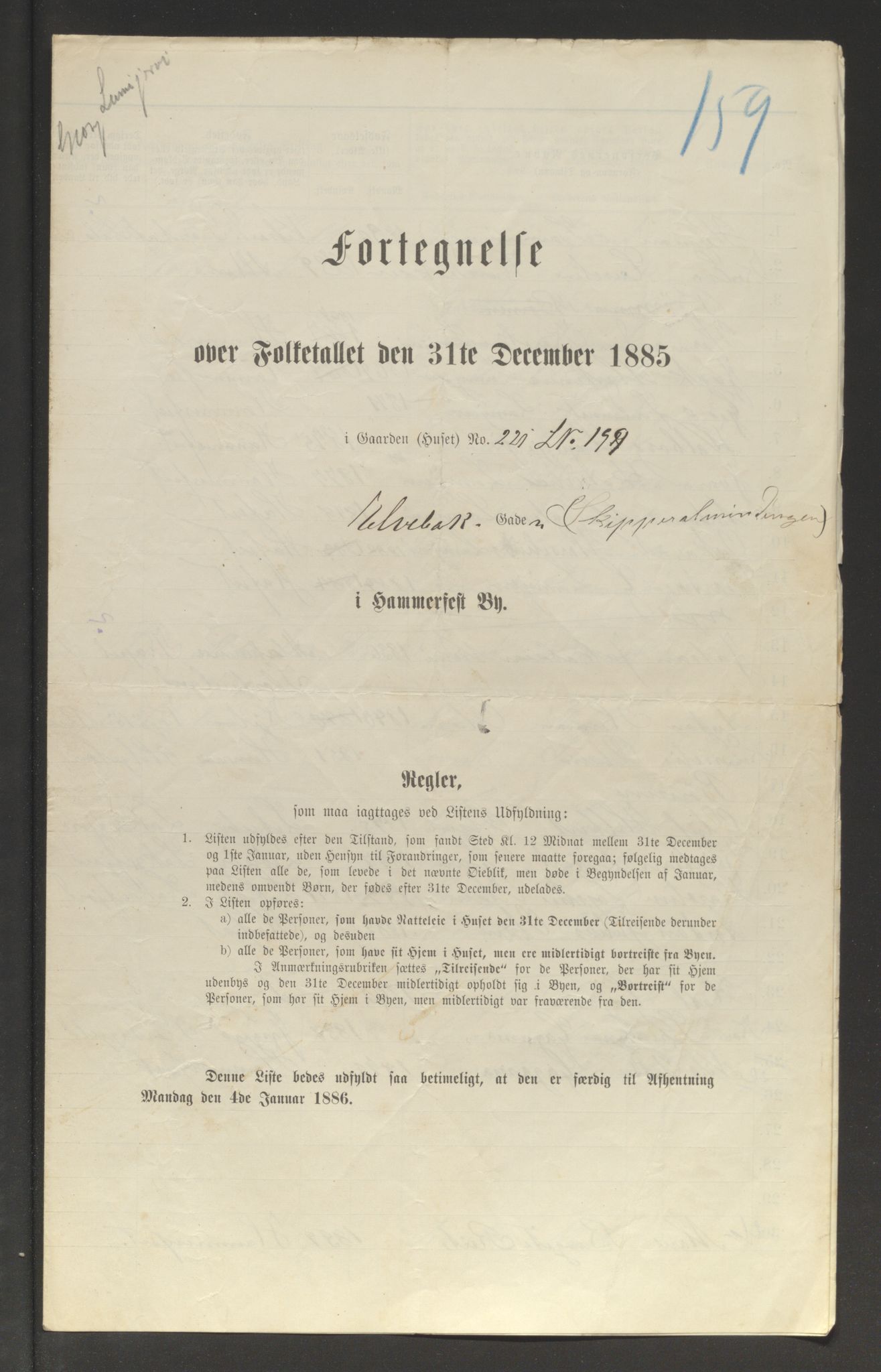 SATØ, Folketelling 1885 for 2001 Hammerfest kjøpstad, 1885, s. 159a