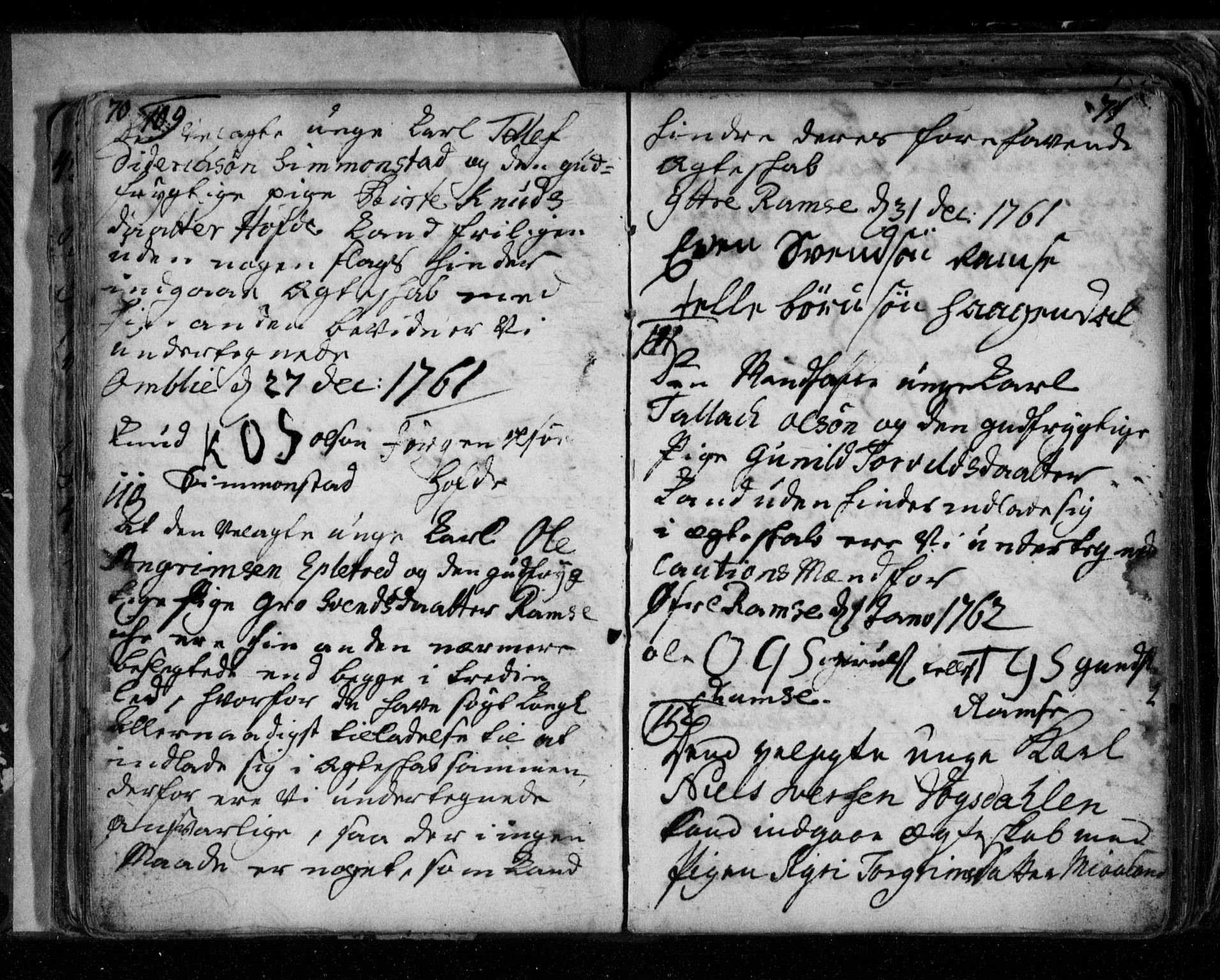 Åmli sokneprestkontor, AV/SAK-1111-0050/F/Fe/L0001: Forlovererklæringer nr. 1, 1754-1799, s. 70-71