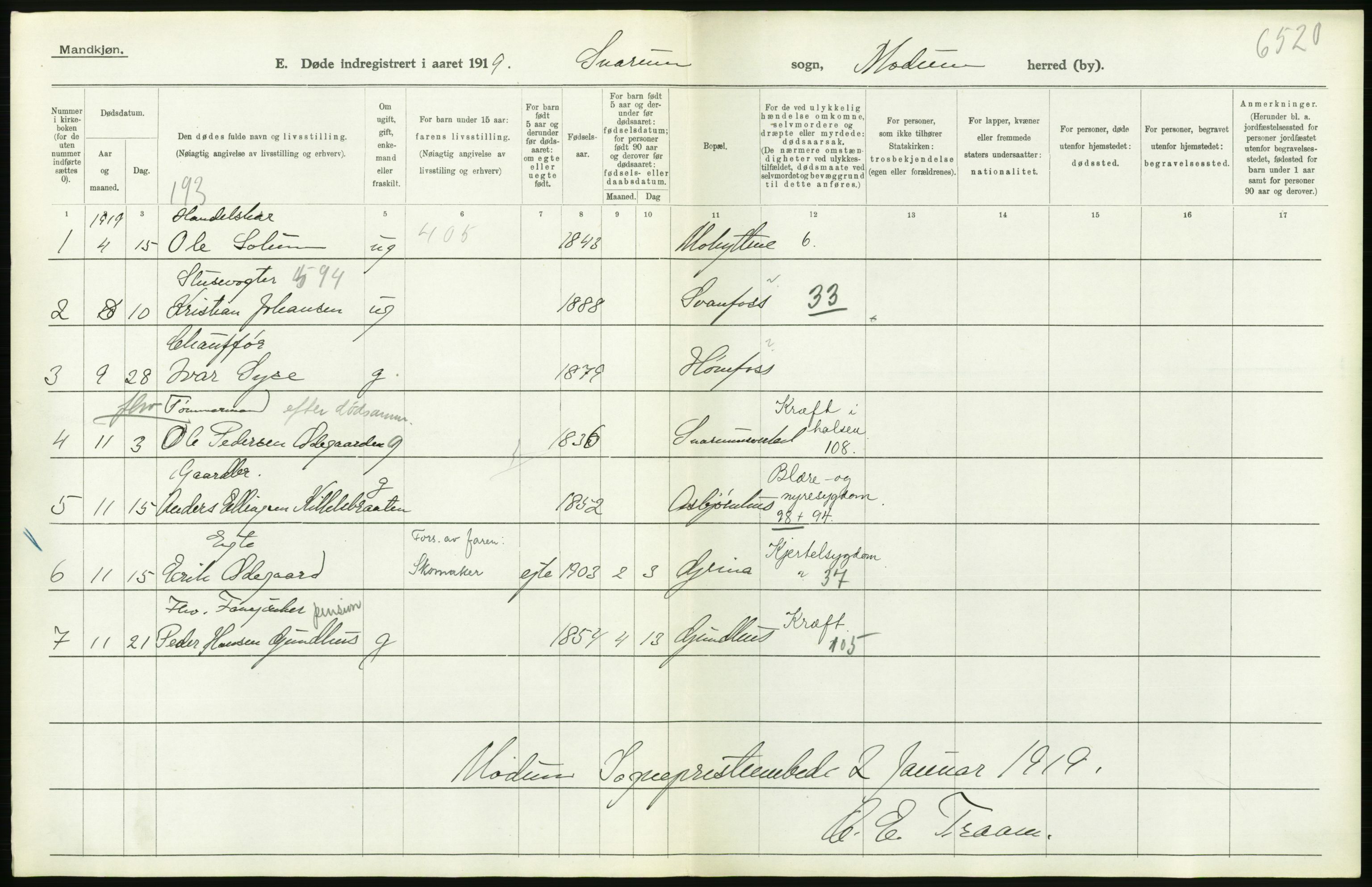 Statistisk sentralbyrå, Sosiodemografiske emner, Befolkning, AV/RA-S-2228/D/Df/Dfb/Dfbi/L0018: Buskerud fylke: Døde. Bygder og byer., 1919, s. 254