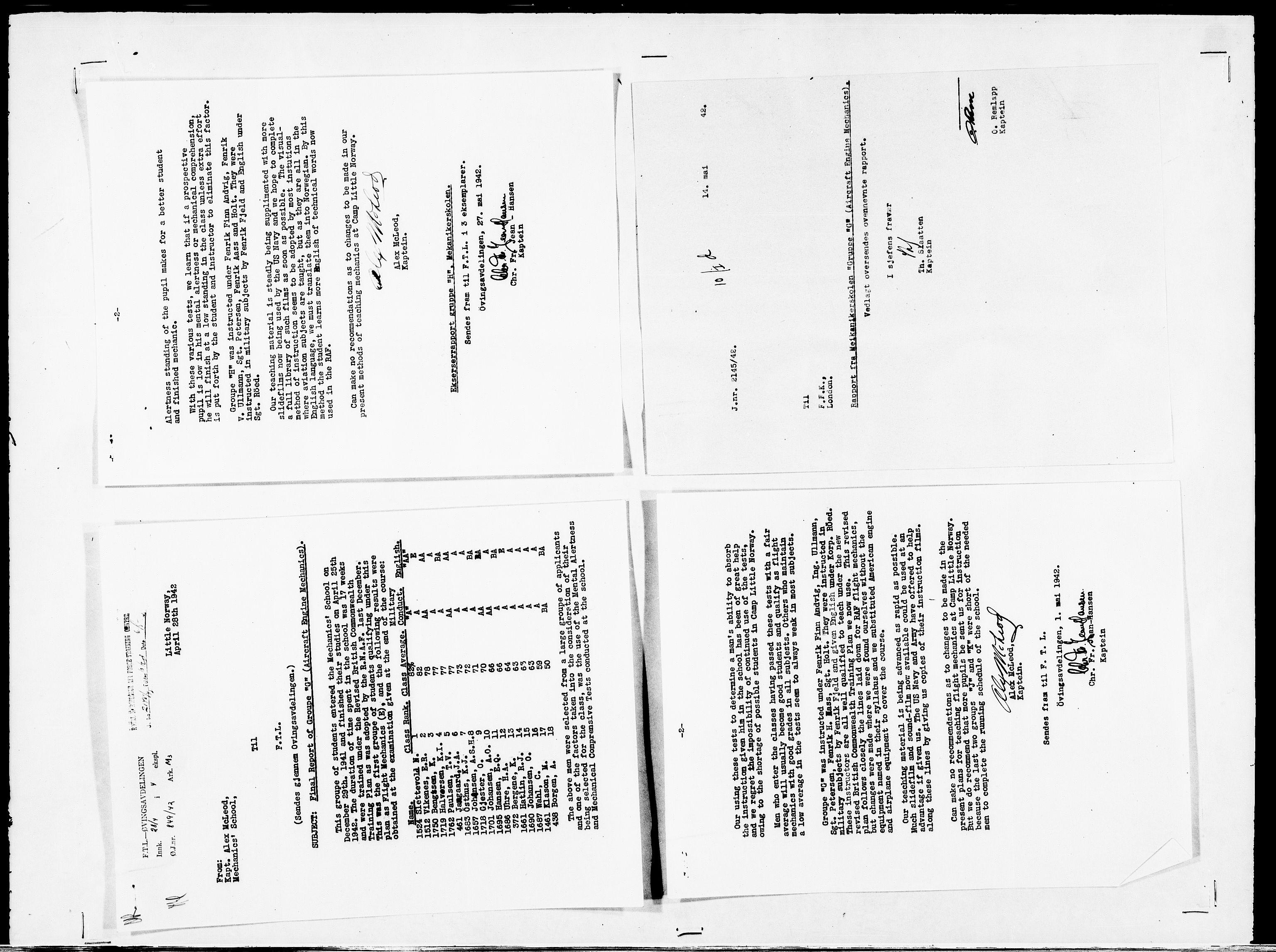 Forsvaret, Flyvåpnenes treningsleir 1940-1945, AV/RA-RAFA-3974/V/L0042: Ekspedisjonskontoret. 10. Utdannelse, undervisning., 1940-1945