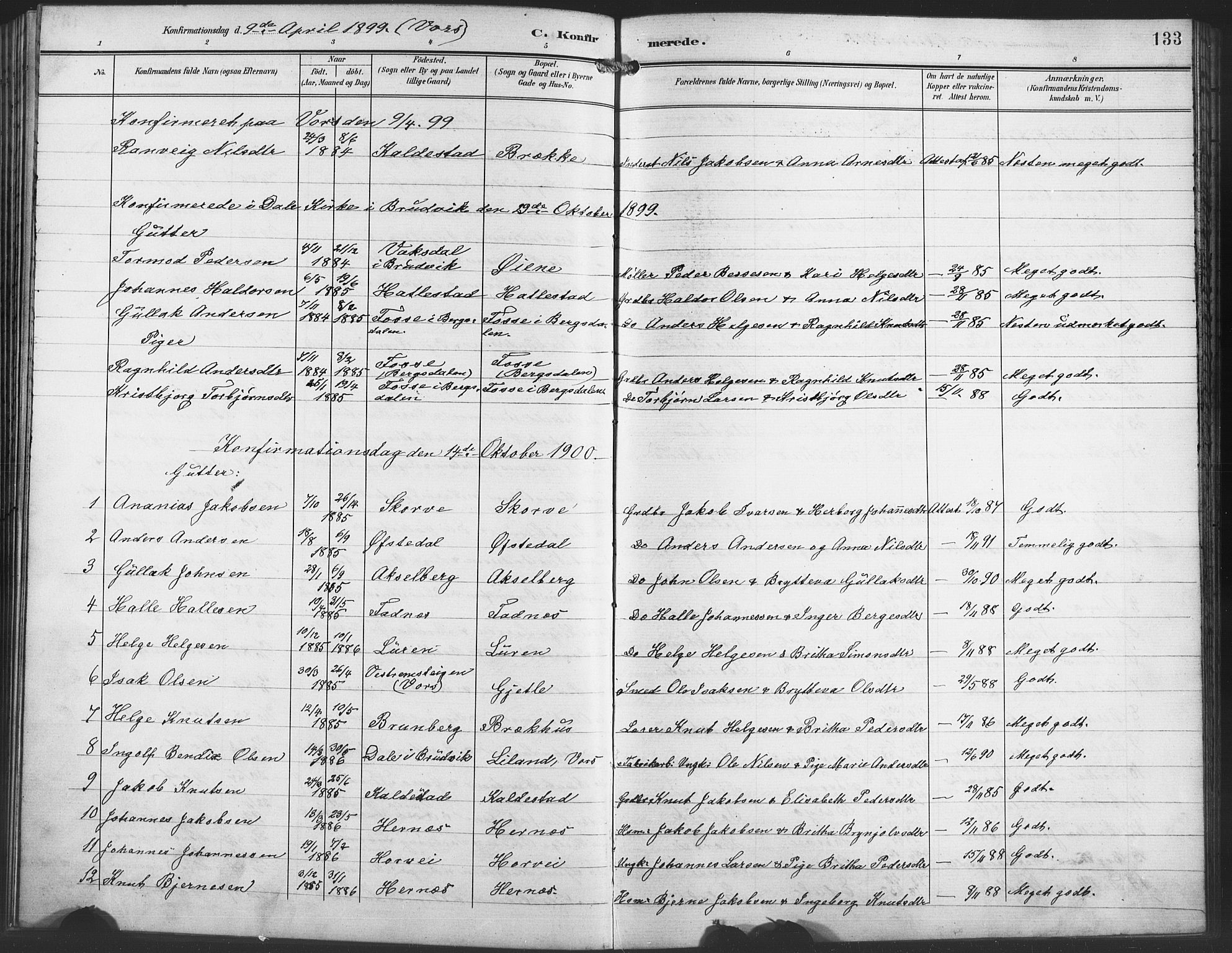 Evanger sokneprestembete, AV/SAB-A-99924: Klokkerbok nr. A 5, 1897-1917, s. 133
