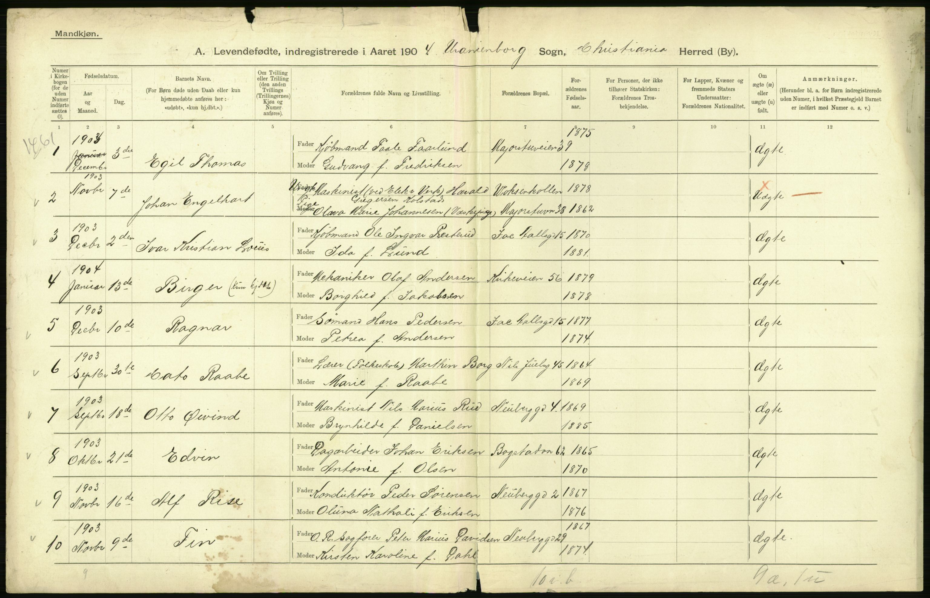 Statistisk sentralbyrå, Sosiodemografiske emner, Befolkning, AV/RA-S-2228/D/Df/Dfa/Dfab/L0003: Kristiania: Fødte, 1904, s. 254