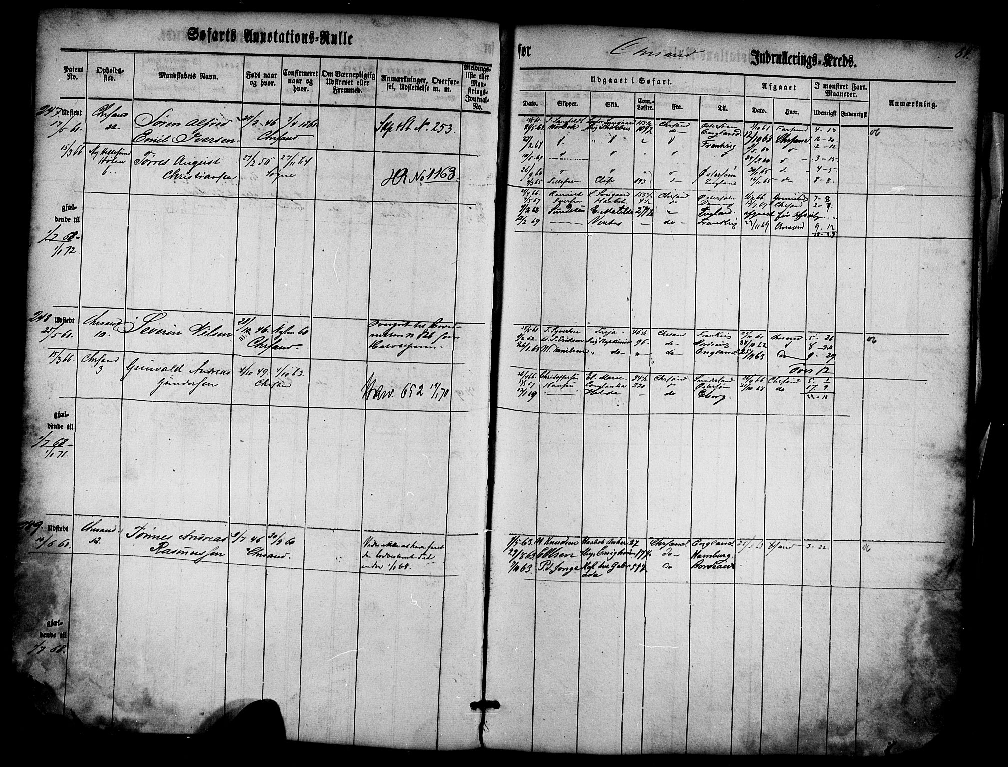 Kristiansand mønstringskrets, AV/SAK-2031-0015/F/Fa/L0012: Annotasjonsrulle nr 1-507b med register, X-5, 1860-1908, s. 104