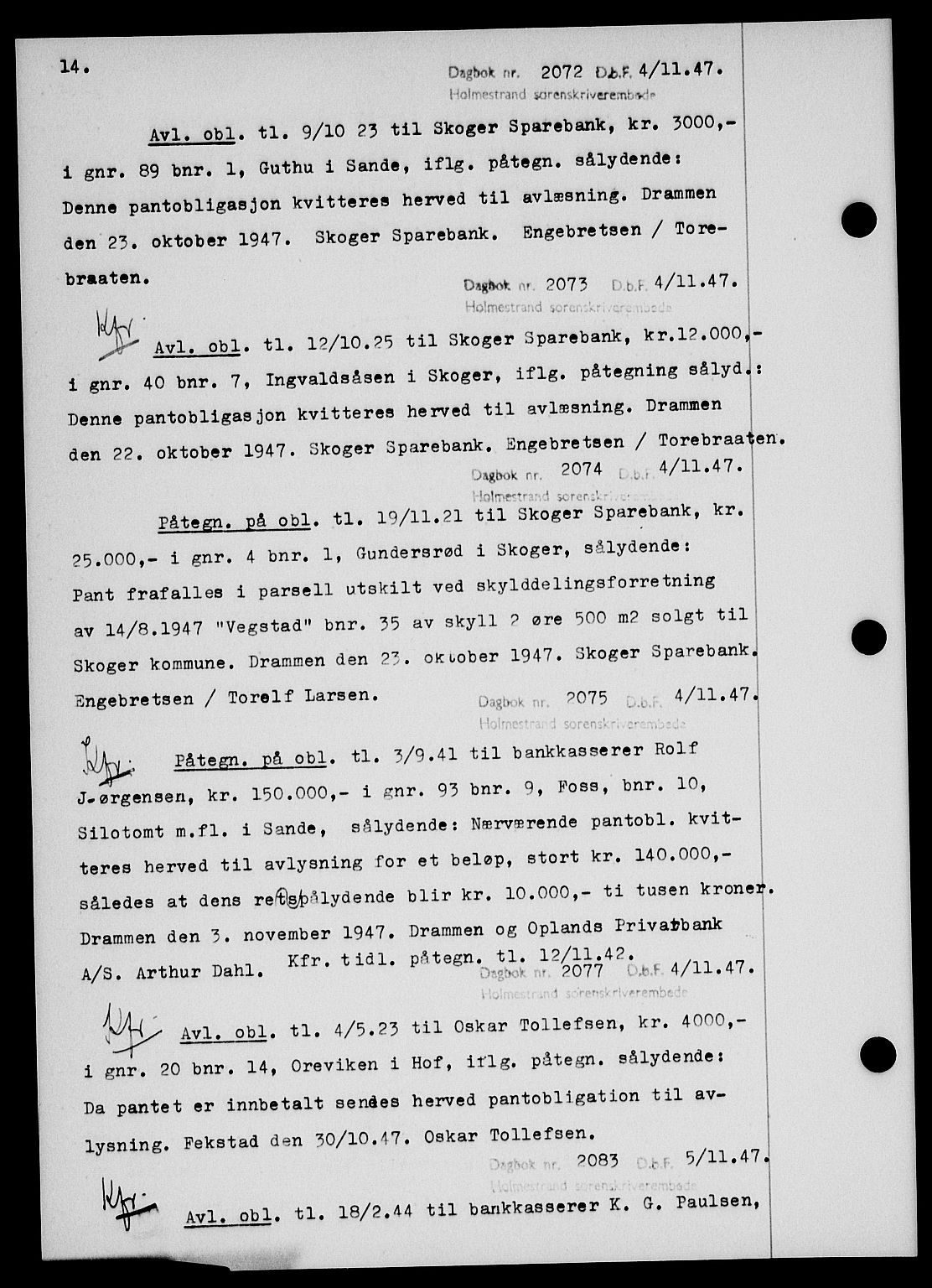 Holmestrand sorenskriveri, SAKO/A-67/G/Ga/Gab/L0058: Pantebok nr. B-58, 1947-1948, s. 14, Dagboknr: 2072/1947