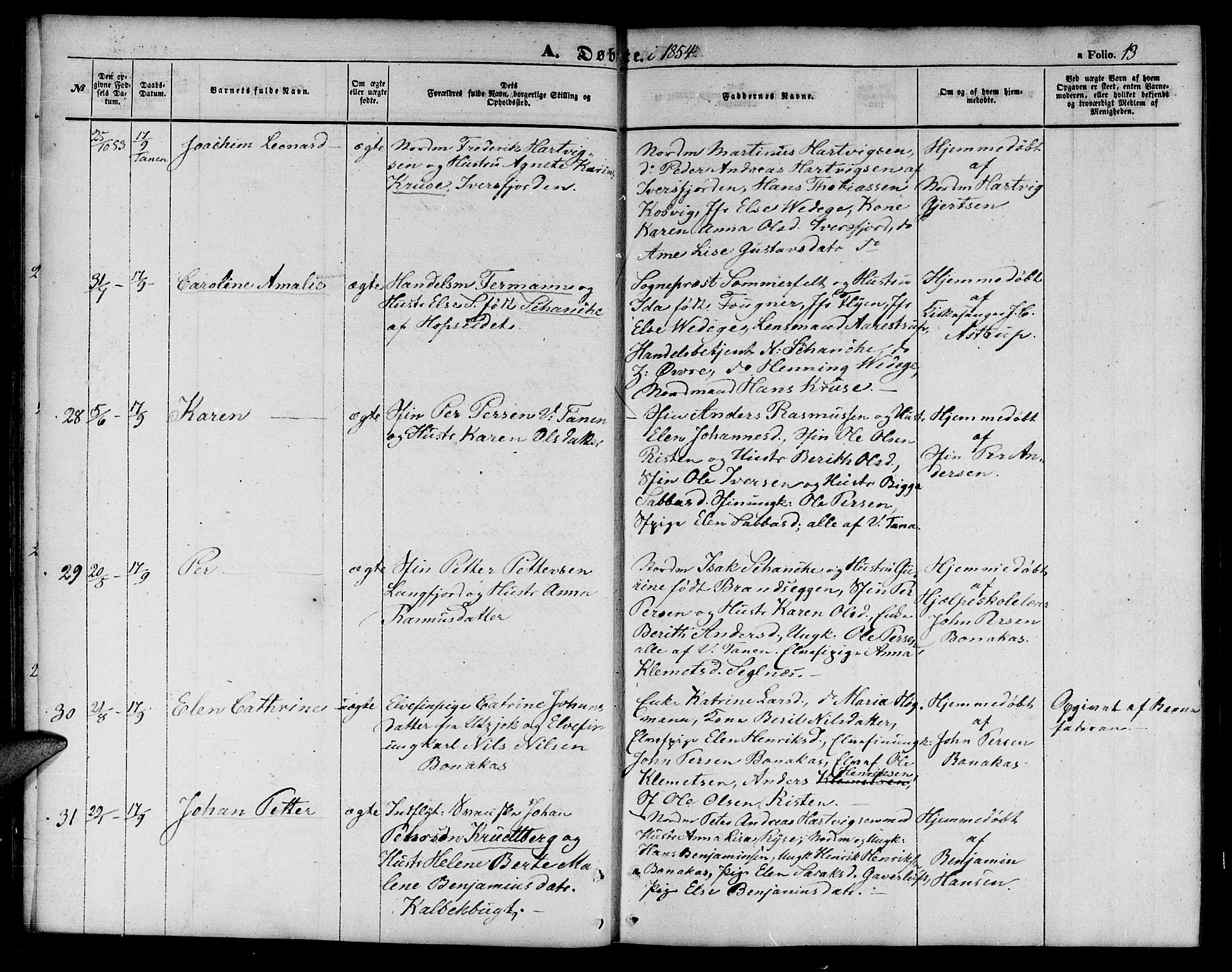 Tana sokneprestkontor, AV/SATØ-S-1334/H/Hb/L0001klokker: Klokkerbok nr. 1 /1, 1853-1867, s. 13