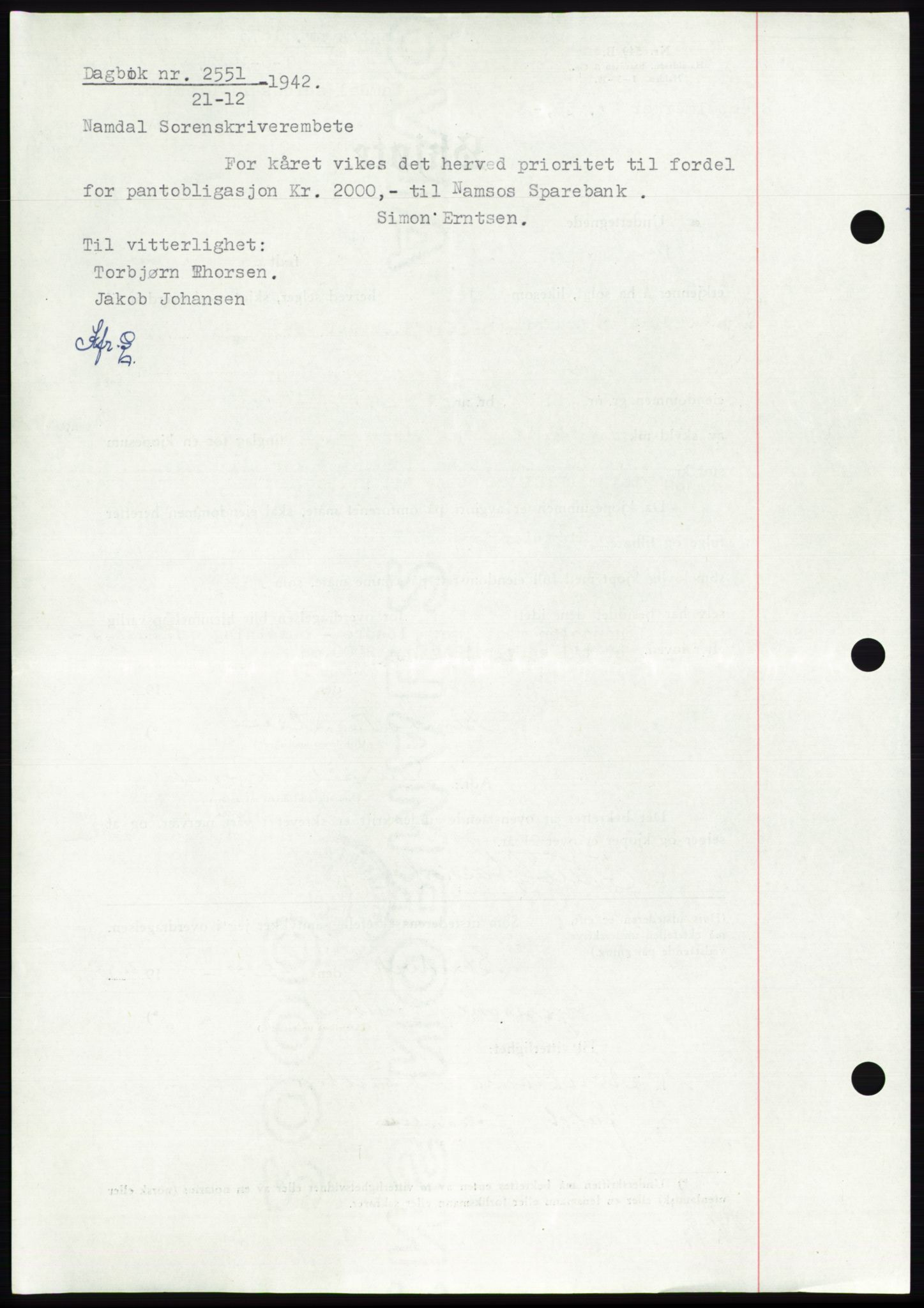 Namdal sorenskriveri, SAT/A-4133/1/2/2C: Pantebok nr. -, 1941-1942, Dagboknr: 1073/1942