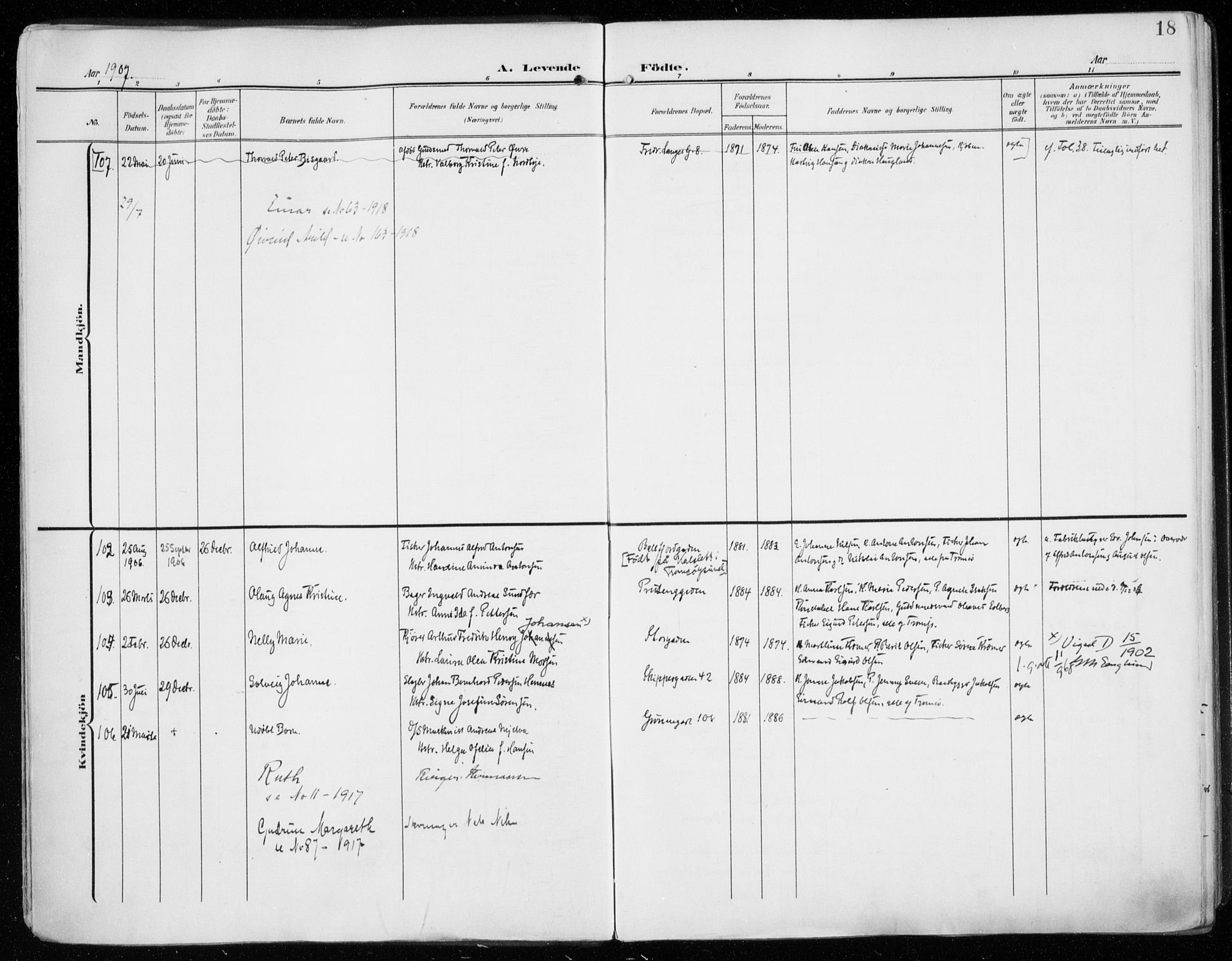 Tromsø sokneprestkontor/stiftsprosti/domprosti, SATØ/S-1343/G/Ga/L0017kirke: Ministerialbok nr. 17, 1907-1917, s. 18